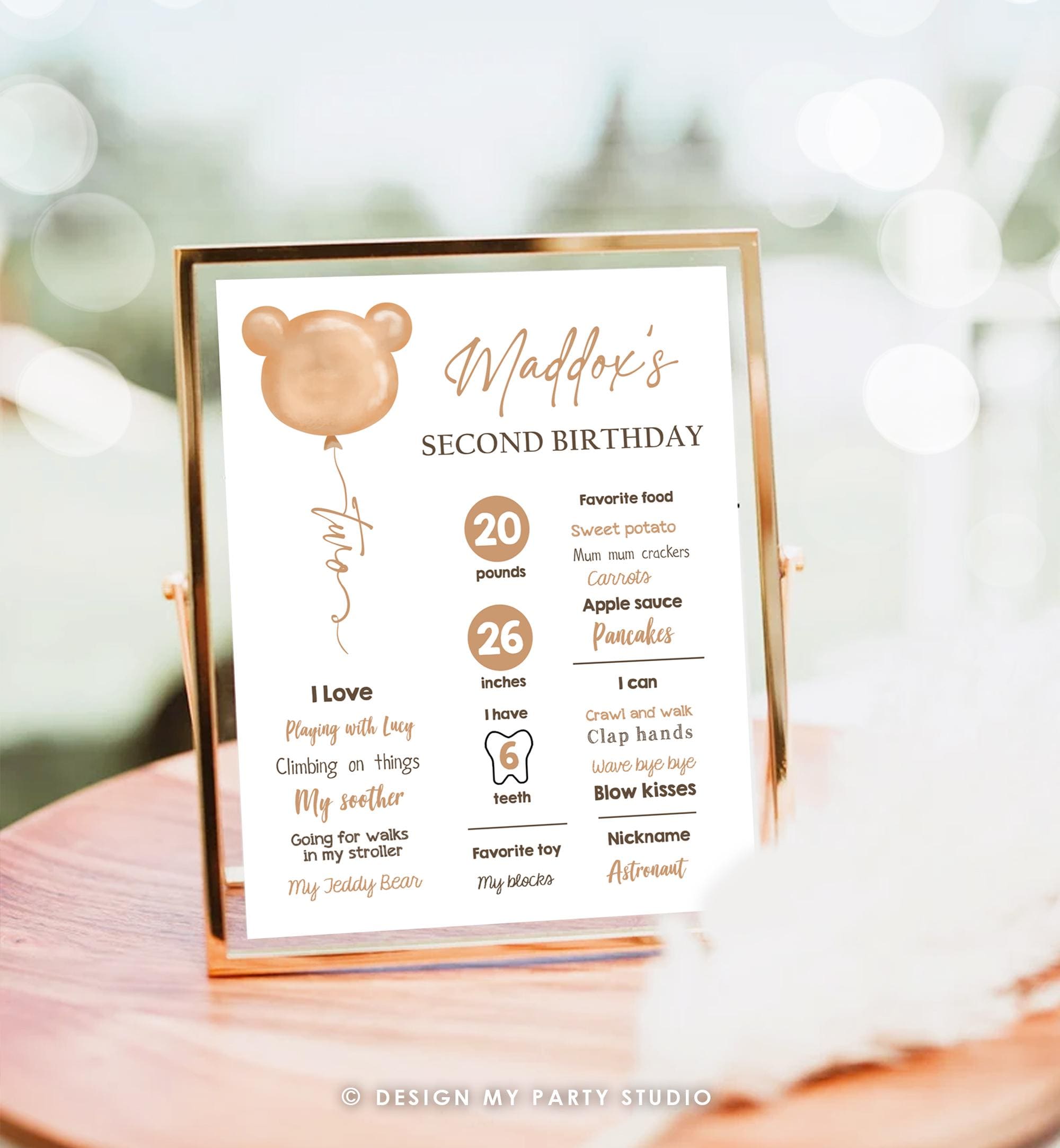 Editable Teddy Bear 2nd Birthday Milestones Sign Teddy Bear Picnic Birthday Second Birthday Beary Much Download Template Printable 0439