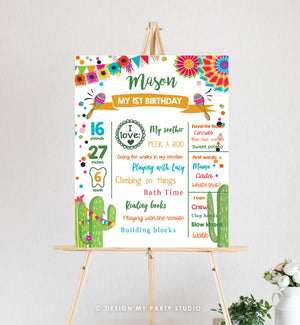 Editable First Fiesta Birthday Milestones Sign First Birthday Poster 1st Birthday Mexican Cactus Samba Chalk Corjl Template Printable 0045