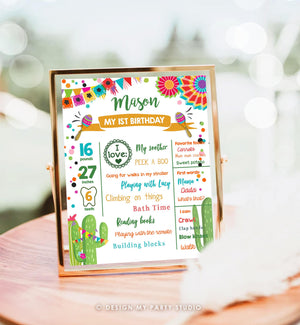 Editable First Fiesta Birthday Milestones Sign First Birthday Poster 1st Birthday Mexican Cactus Samba Chalk Corjl Template Printable 0045