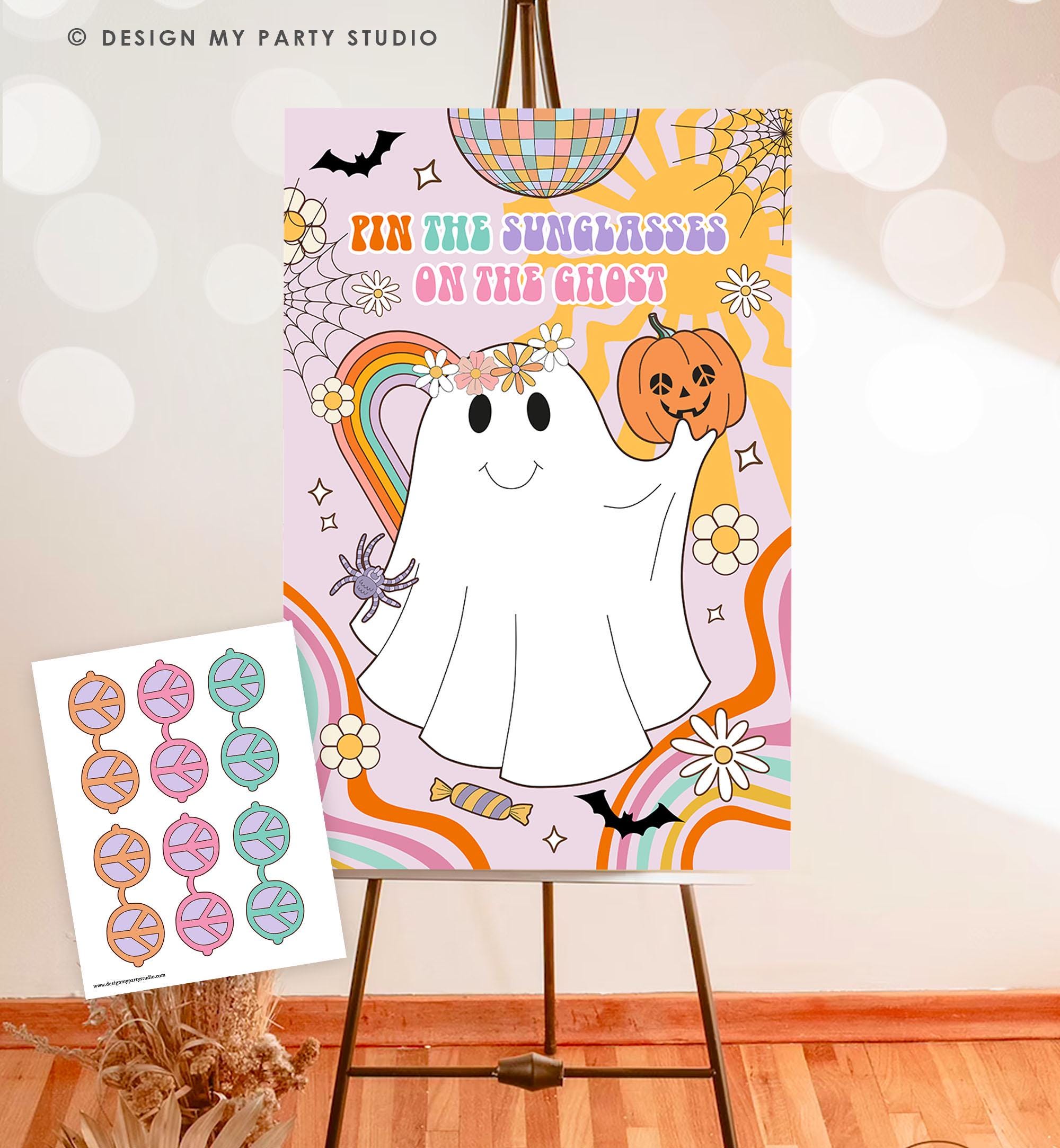 Pin the Sunglasses on the Ghost Game Groovy Halloween Birthday Game Spooky Party Costume Party Instant Download Printable Digital 0009 0471