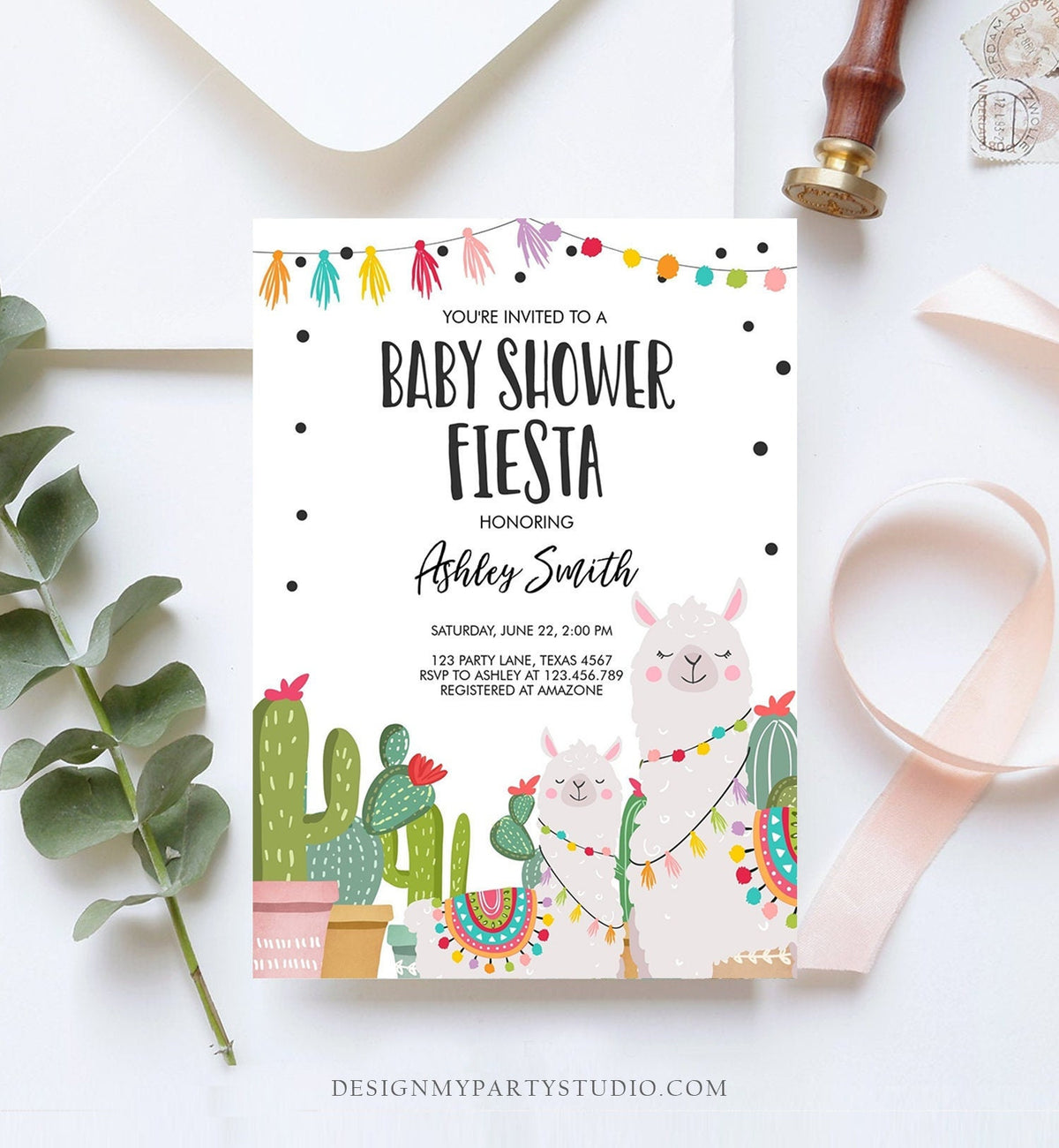 Editable Llama Baby Shower Invitation Alpaca Fiesta Shower Cactus Mexican Coed Couples Shower Digital Download Evite Template Printable 0079