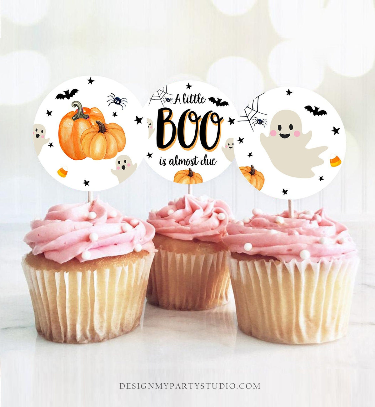 Little Boo Baby Shower Cupcake Toppers Favor Tags Halloween Baby Shower Ghost Party Decor Shower Neutral Digital Download Printable 0418