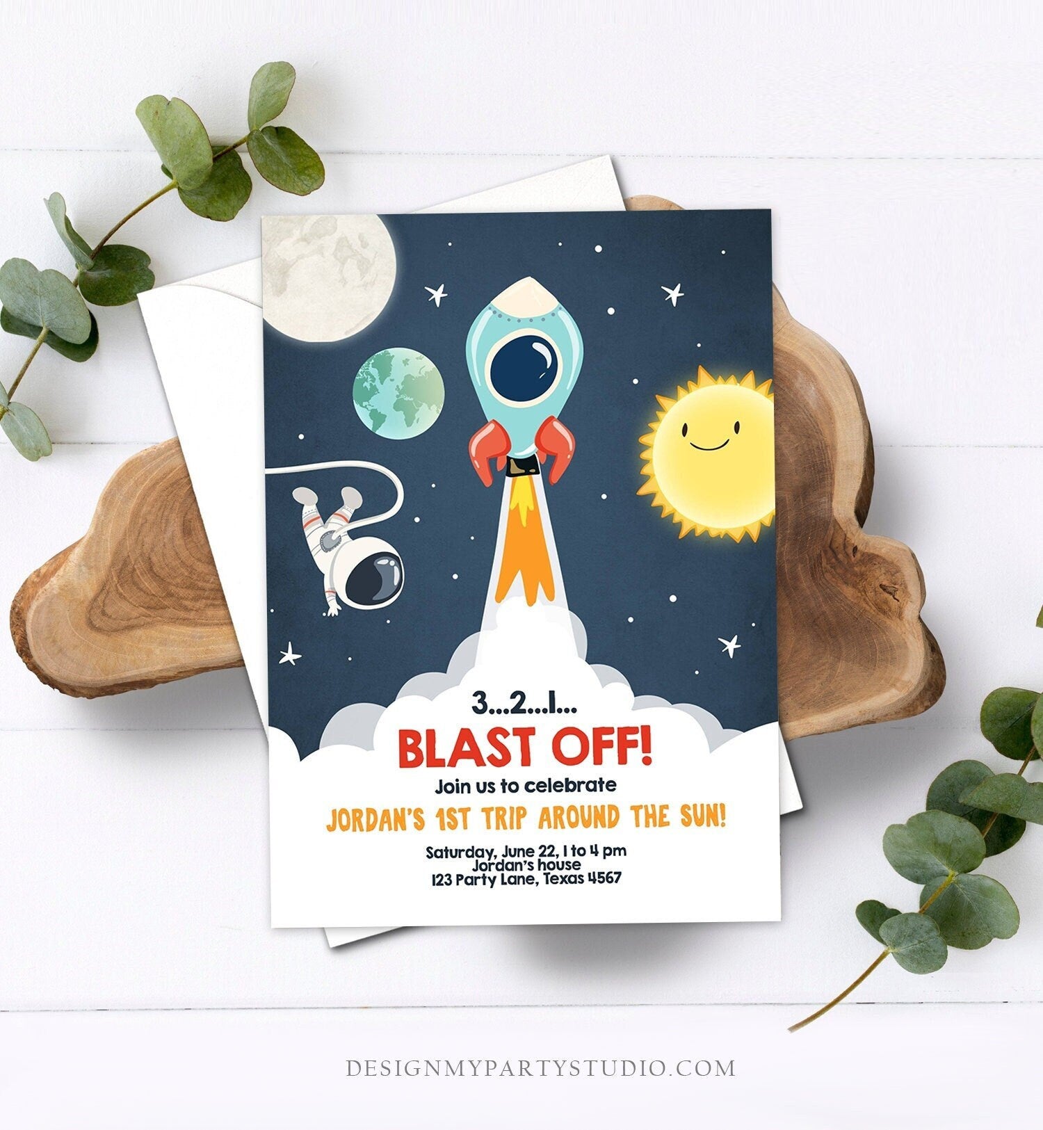 Editable Outer Space Birthday Invitation Rocket Astronaut Birthday Space Ship Blast Off Digital Download Evite Template Printable 0046