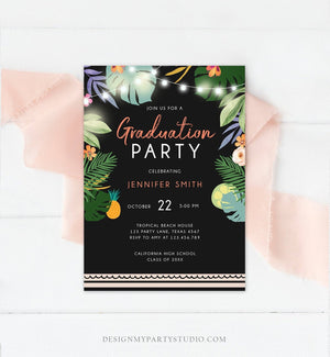 Editable Tropical Graduation Party Invitation Luau Class of College High School Grad Party Palm Graduate Hawaiian Template Corjl 0183