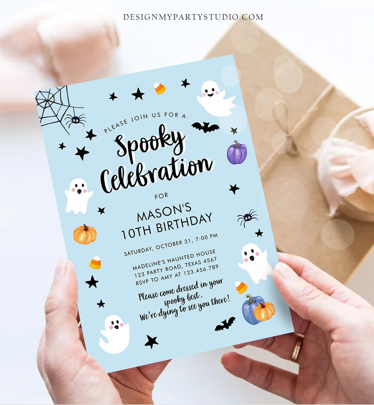 Editable Halloween Party Invitation Boy Blue Ghost Costume Halloween Birthday Spooktacular Digital Download Template Printable 0009 0418