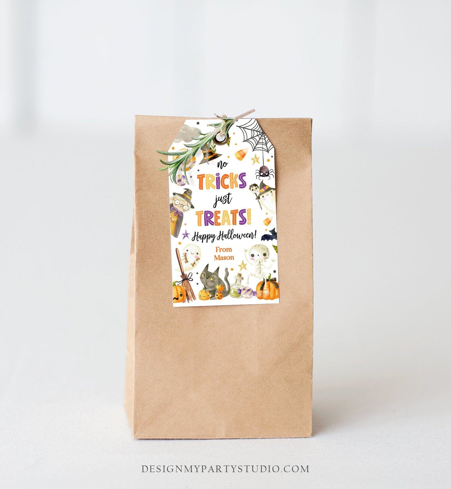 Editable Halloween Gift Tag No Tricks Just Treats Halloween Treat Tag Trick Or Treat Favor Tags Kids Download Template Printable 0261 0475