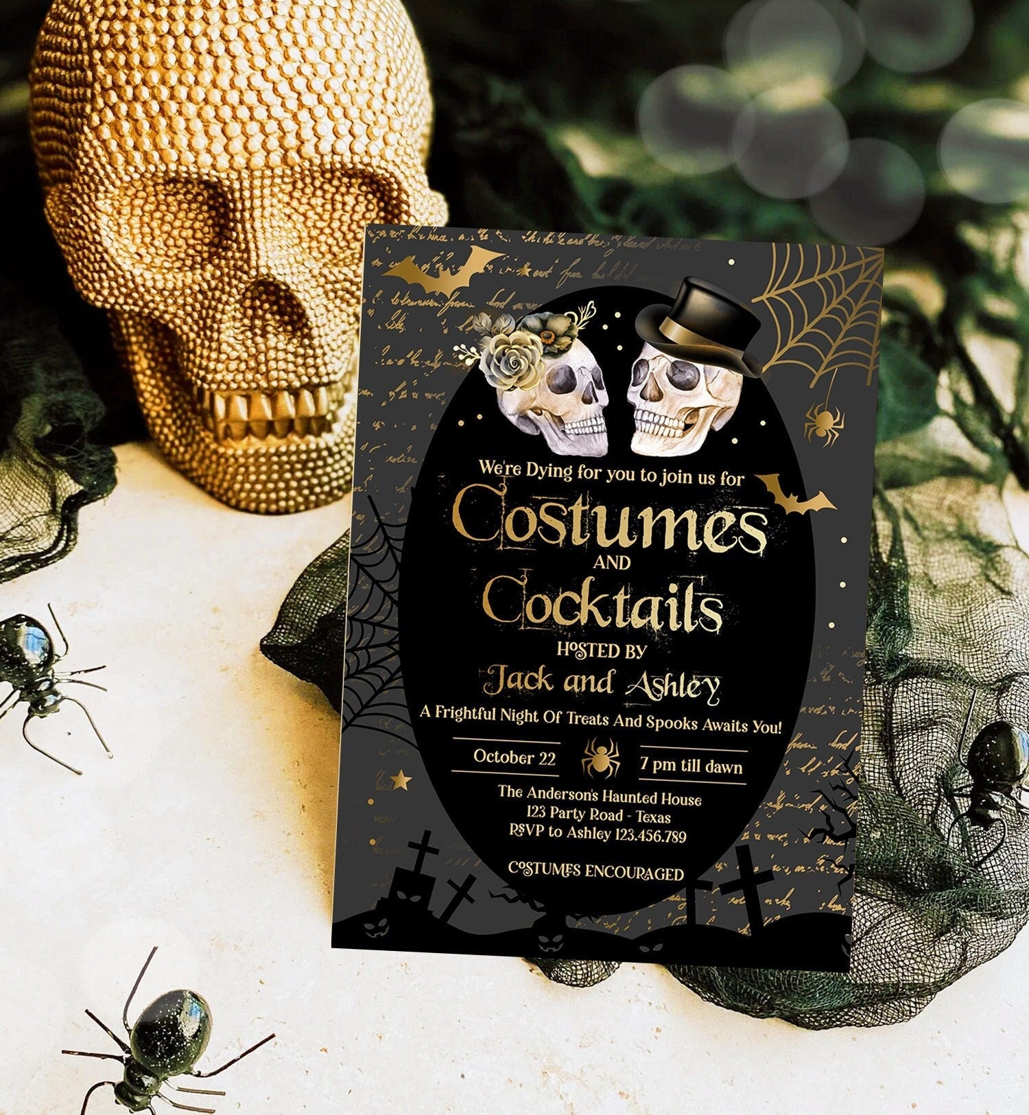 Editable Costumes And Cocktails Halloween Party Invitation Adult Halloween Party Boos or Brews Vintage Gothic Download Printable 0472 0009