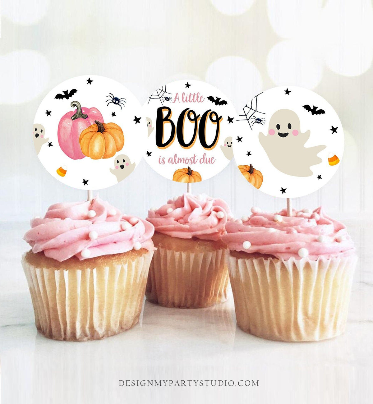 Little Boo Baby Shower Cupcake Toppers Favor Tags Halloween Baby Shower Ghost Party Coed Shower Pink Girl Digital Download Printable 0418