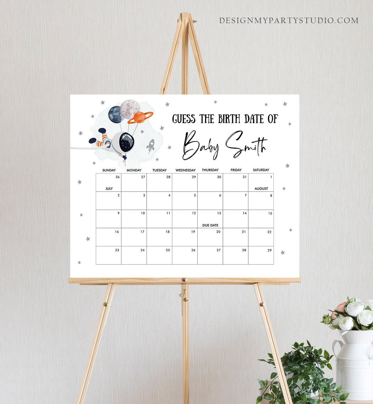 Editable Guess the Birth Date Baby Shower Game Guess Birthday Outer Space Astronaut Planets Galaxy Houston Digital Template Printable 0366