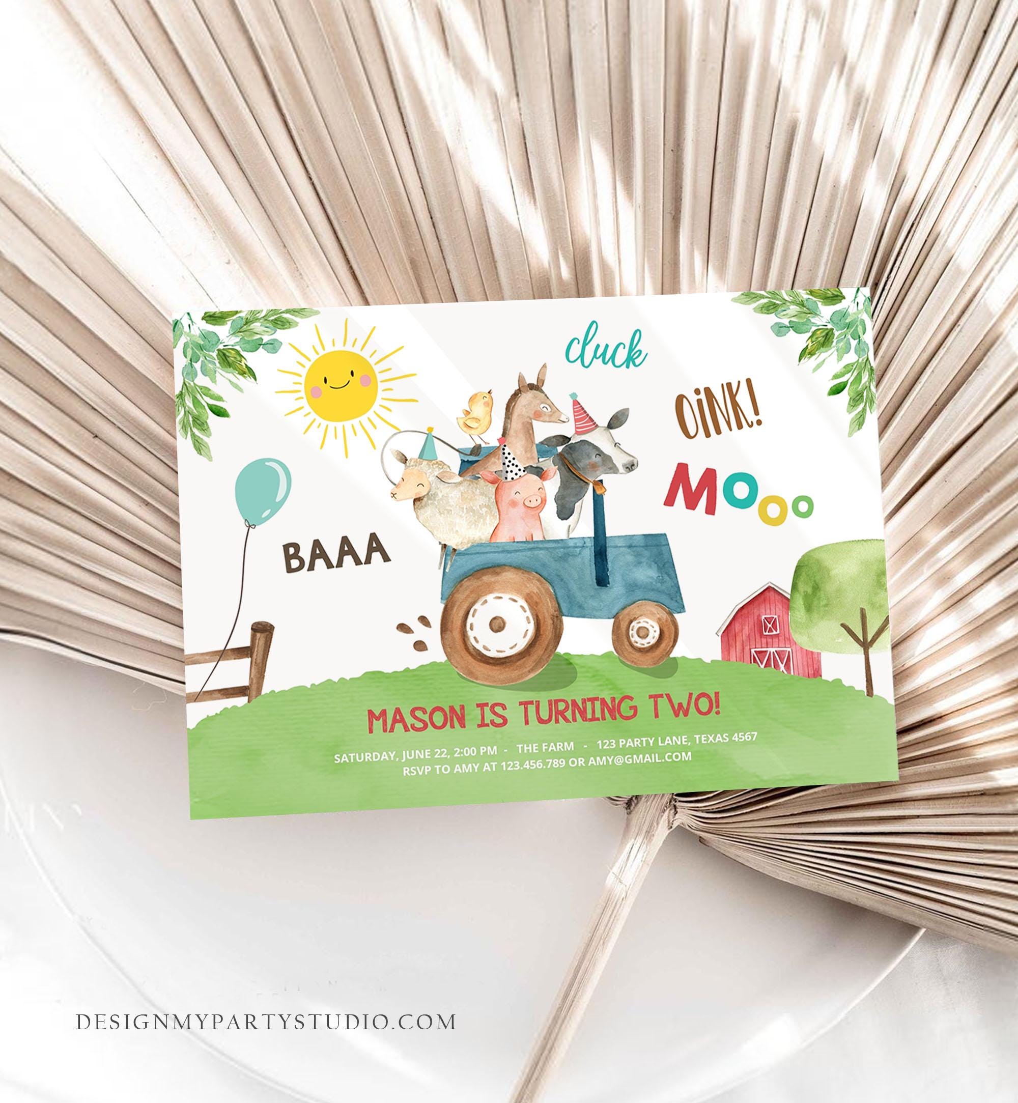 Editable Farm Birthday Invitation Boy Farm Animals Red Party Animals Barnyard Party Tractor Download Evite Template Digital Printable 0155