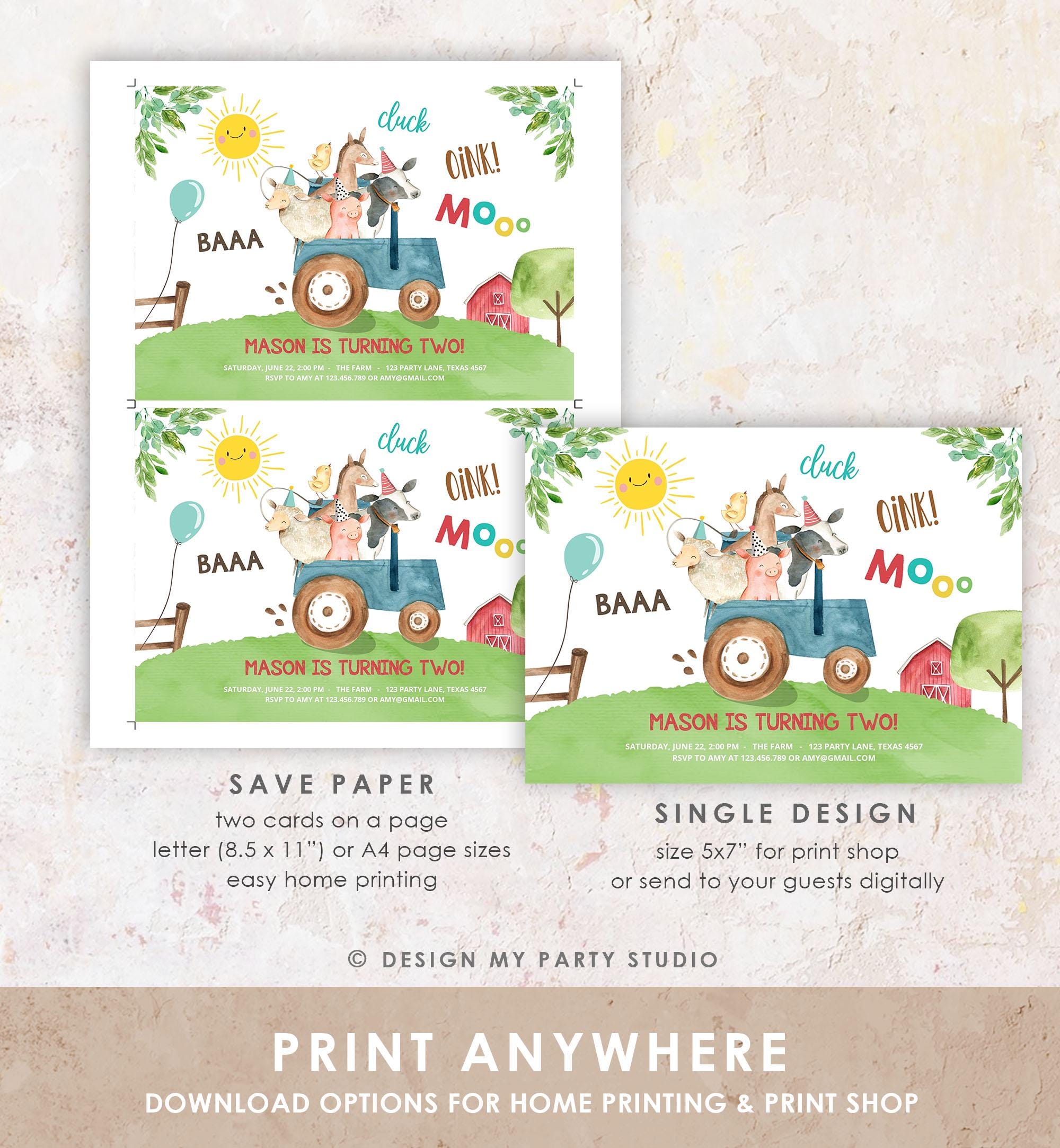 Editable Farm Birthday Invitation Boy Farm Animals Red Party Animals Barnyard Party Tractor Download Evite Template Digital Printable 0155