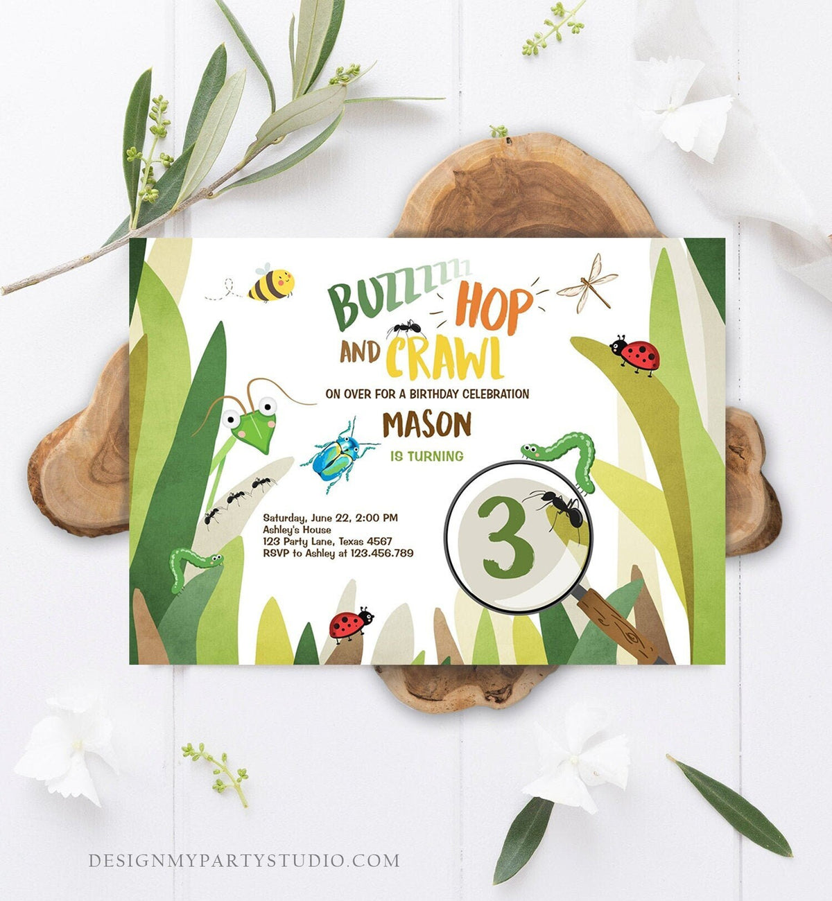 Editable Bug Birthday Invitation Insect Party Bugging Outdoor Backyard Garden Bug Hunt Boy Digital Download Evite Template Printable 0090