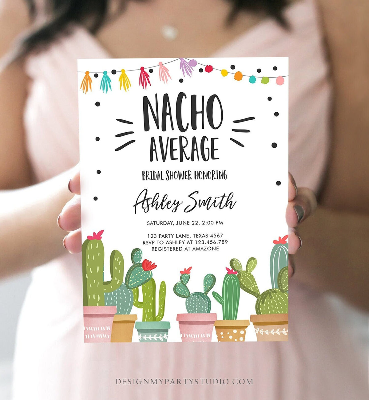 Editable Nacho Average Bridal Shower Invitation Fiesta Cactus Mexican Bachelorette Party Taco Bout Love Coed Digital Template Printable 0254