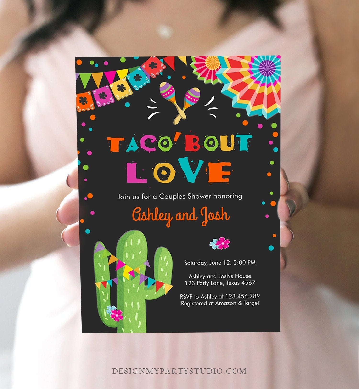 Editable Taco Bout Love Fiesta Couples Shower Invitation Coed Joined Cactus Mexican Digital Download Evite Template Printable 0045