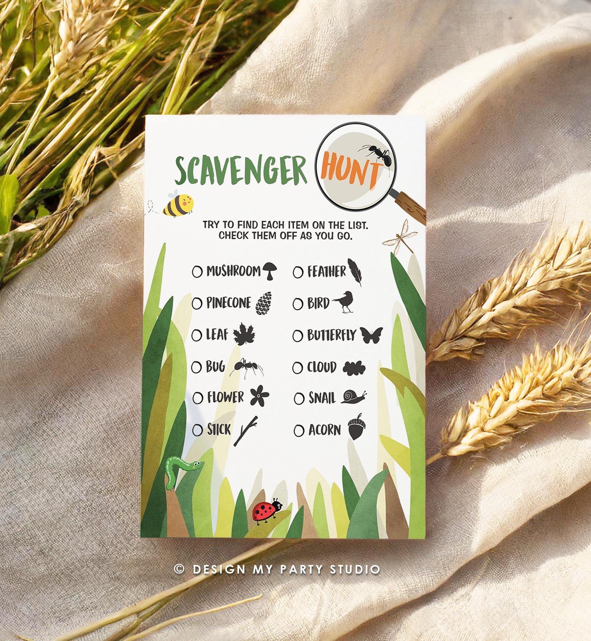 Editable Nature Scavenger Hunt for Kids Hiking Game Camping Party Game Trail Nature Walk Bug Printable Game Digital Download Template 0090