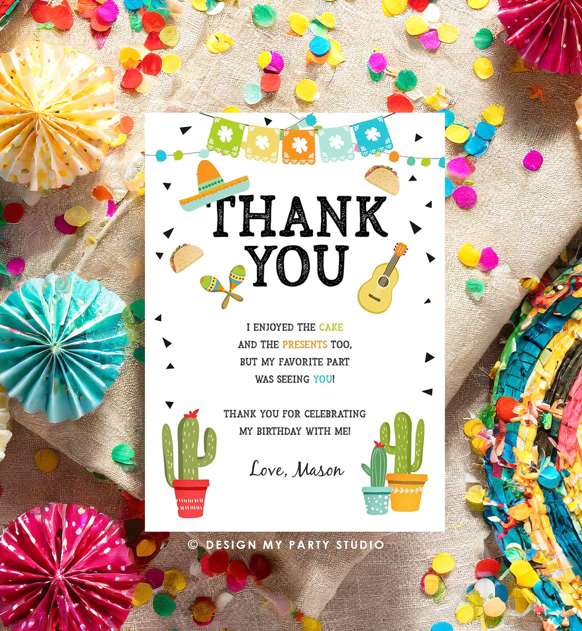 Editable Fiesta Thank You Card Birthday Taco Bout Bridal Shower Baby Cactus Succulent Mexican First Fiesta Digital Template Printable 0161