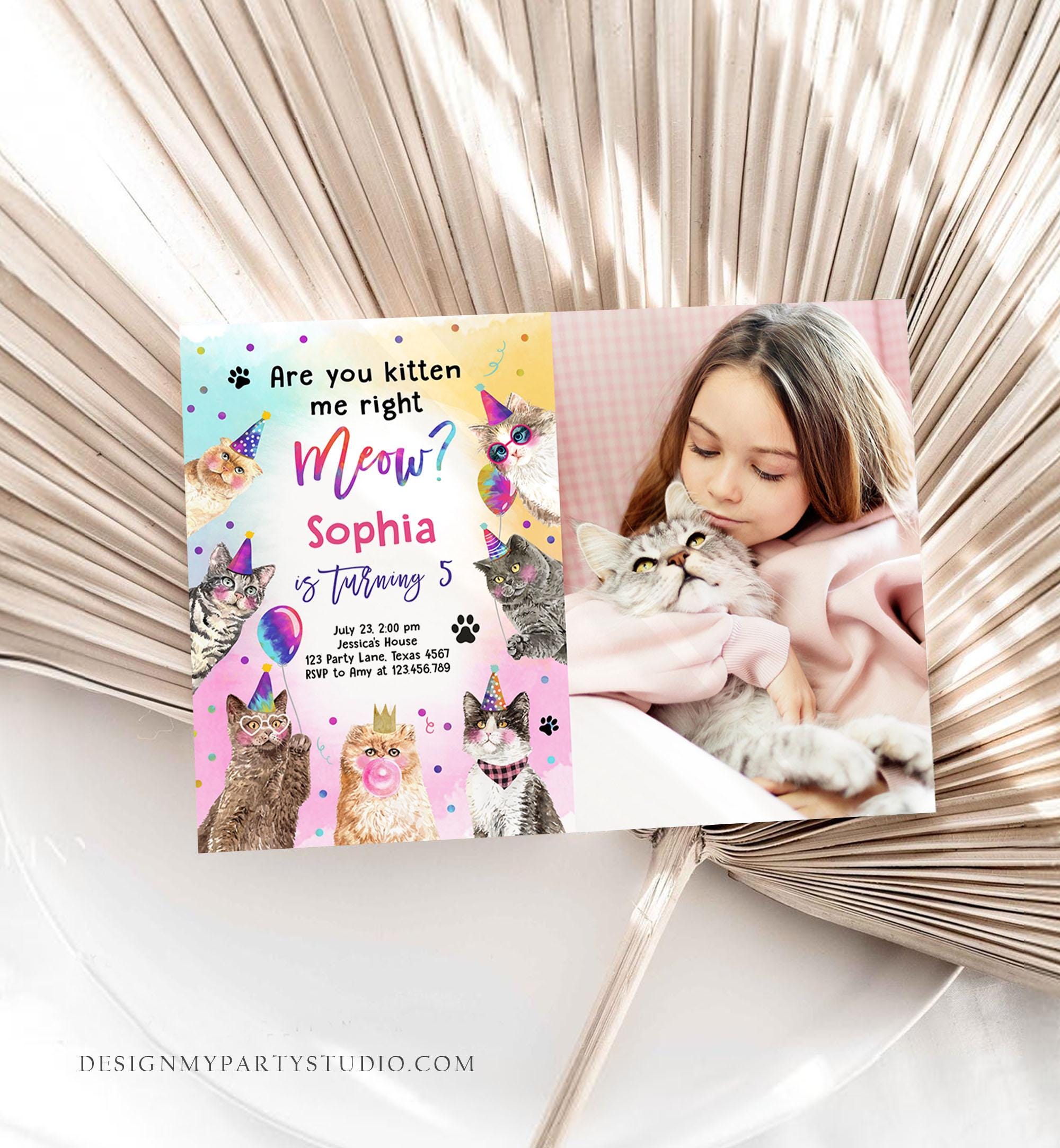 Editable Cat Birthday Party Invitation Kitten Birthday Invite Kitten me Right Meow Invite Party Animals Girl Download Evite Template 0460