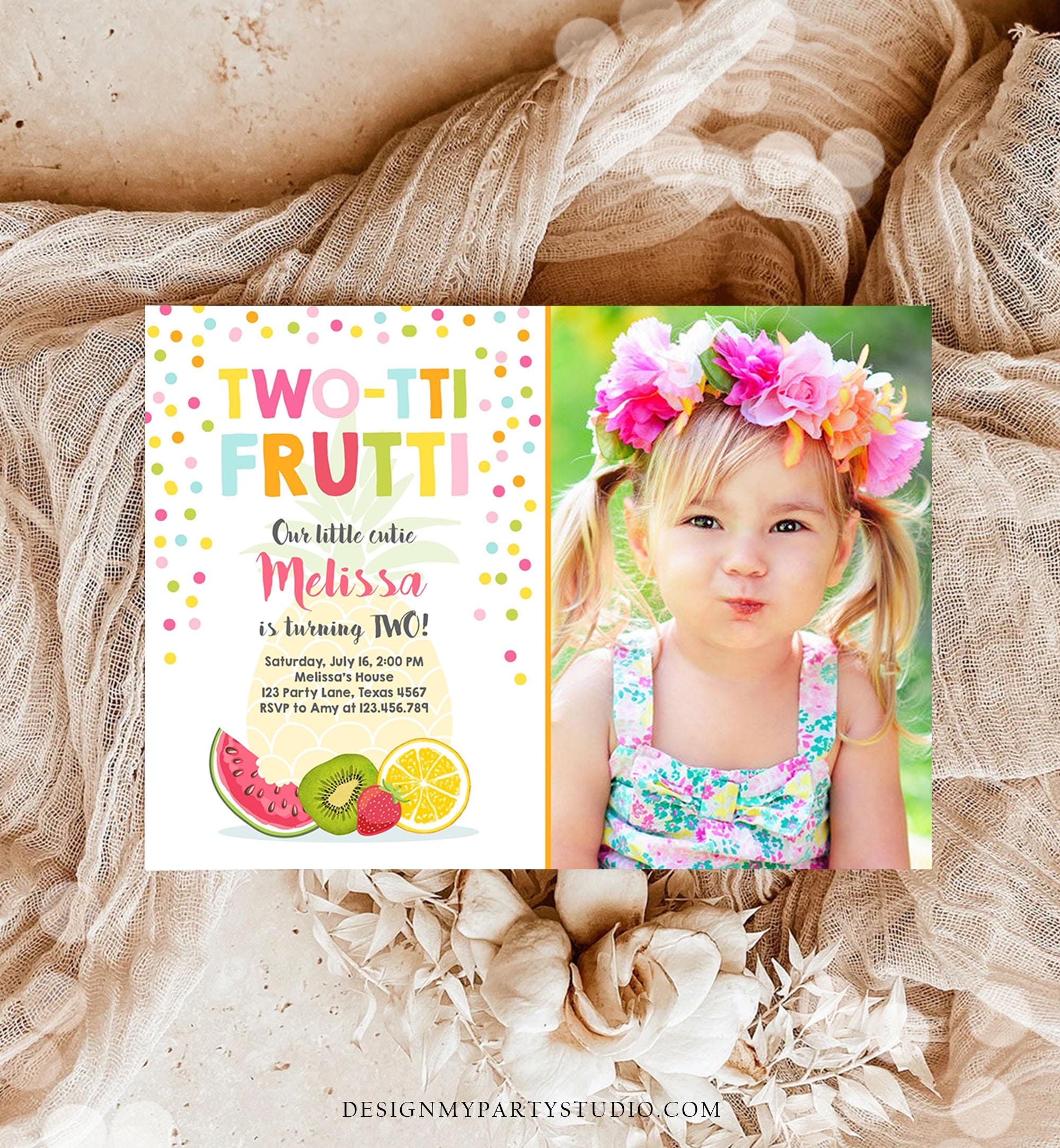 Editable Twotti Frutti 2nd Birthday Invitation Two-tti Fruiti Fruit Invite Tropical Summer Download Printable Template Digital Evite 0139