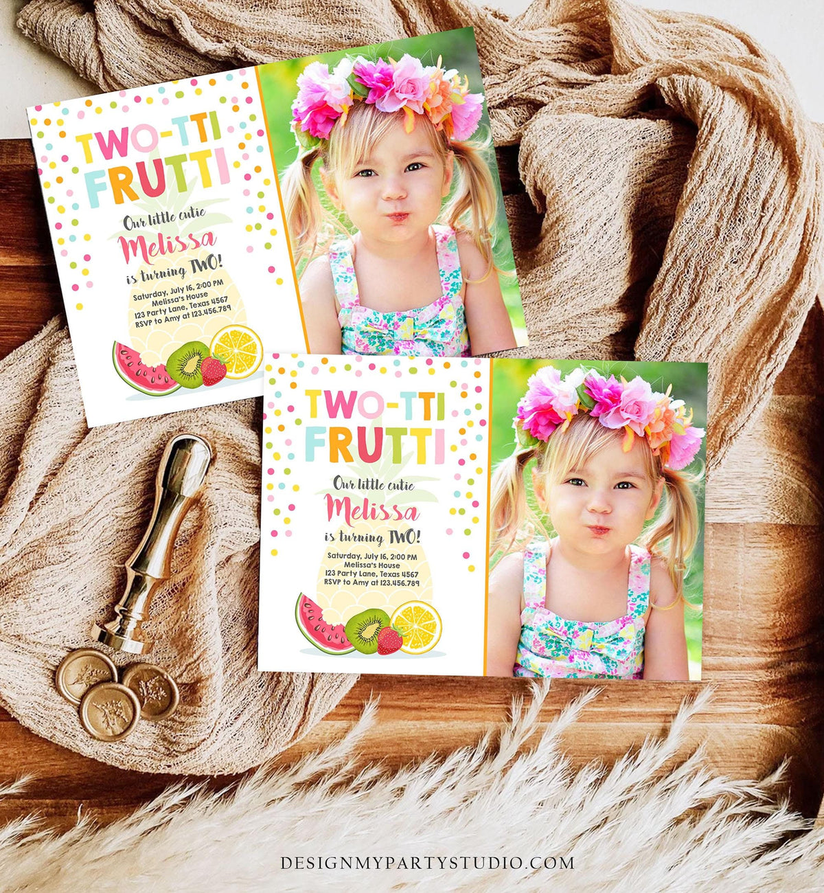 Editable Twotti Frutti 2nd Birthday Invitation Two-tti Fruiti Fruit Invite Tropical Summer Download Printable Template Digital Evite 0139