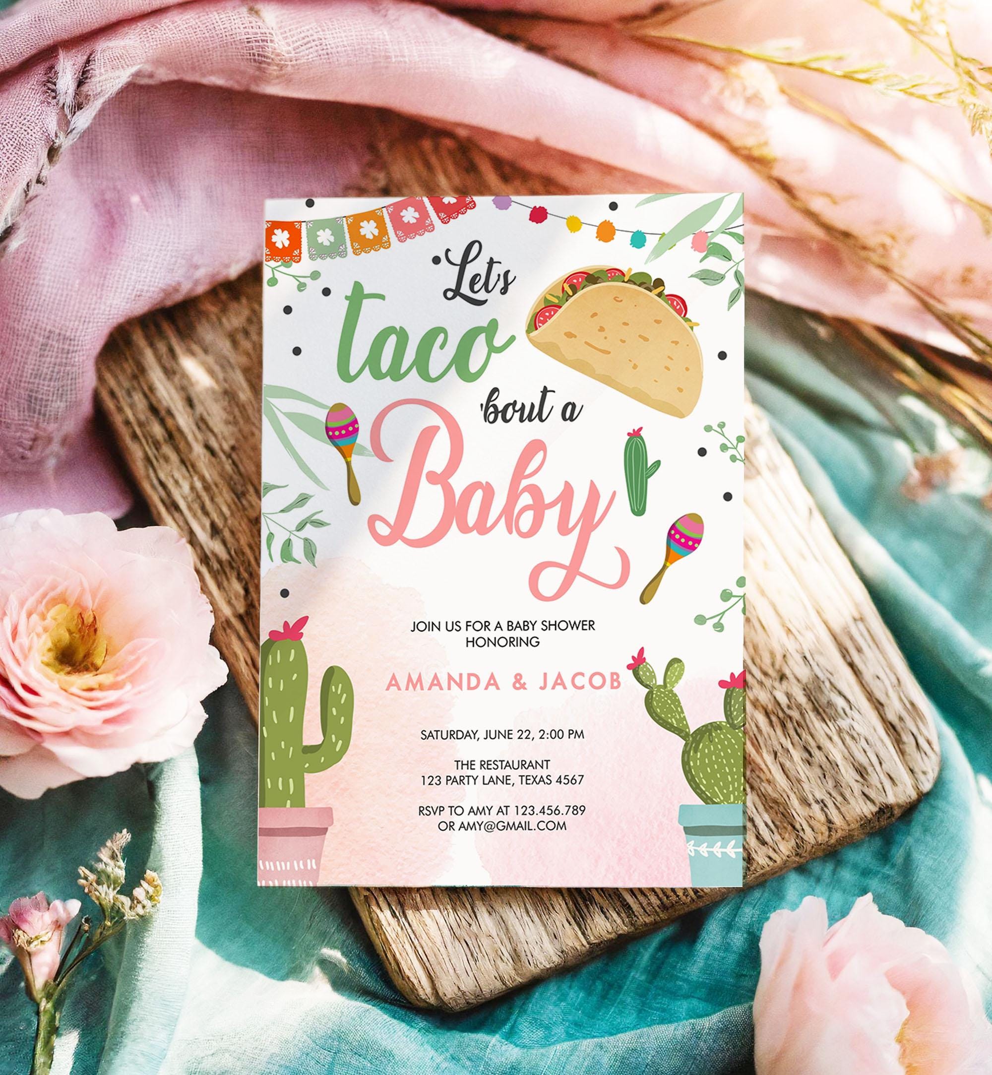 Editable Taco Bout a Baby Shower Invitation Girl Cactus Mexican Fiesta Baby Shower Taco Download Printable Invitation Evite Template 0254