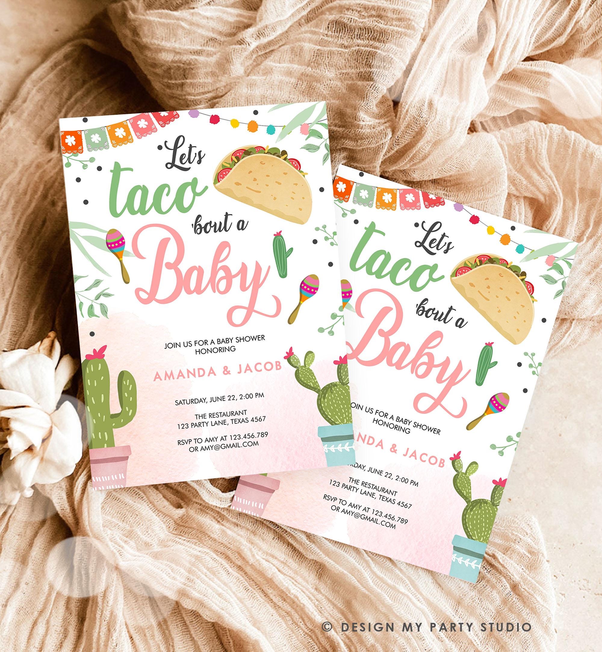 Editable Taco Bout a Baby Shower Invitation Girl Cactus Mexican Fiesta Baby Shower Taco Download Printable Invitation Evite Template 0254