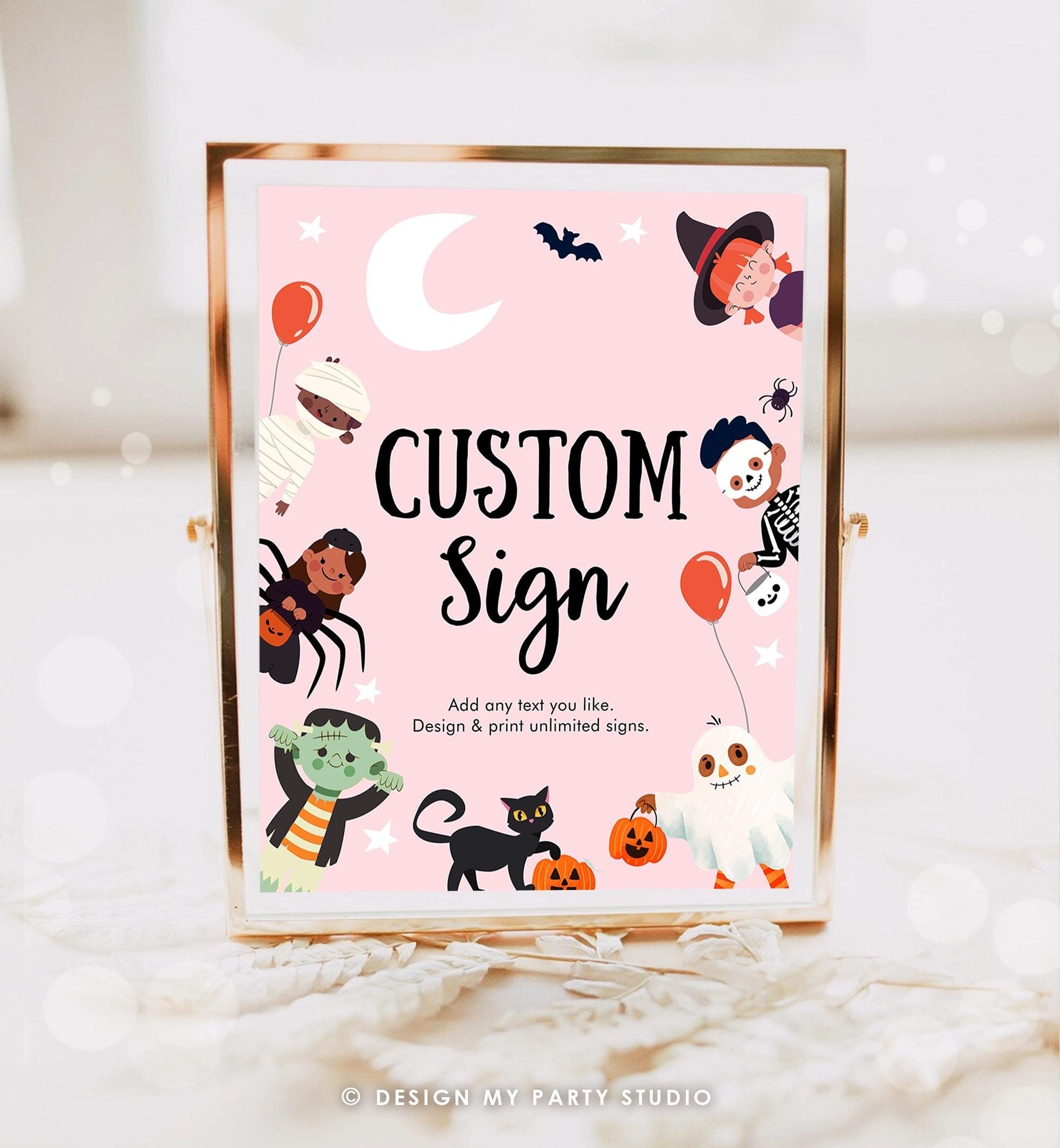 Editable Custom Halloween Sign Birthday Ghost Costume Kids Spooky Spooktacular Monster With Mummy Table Pink Digital Template Printable 0473