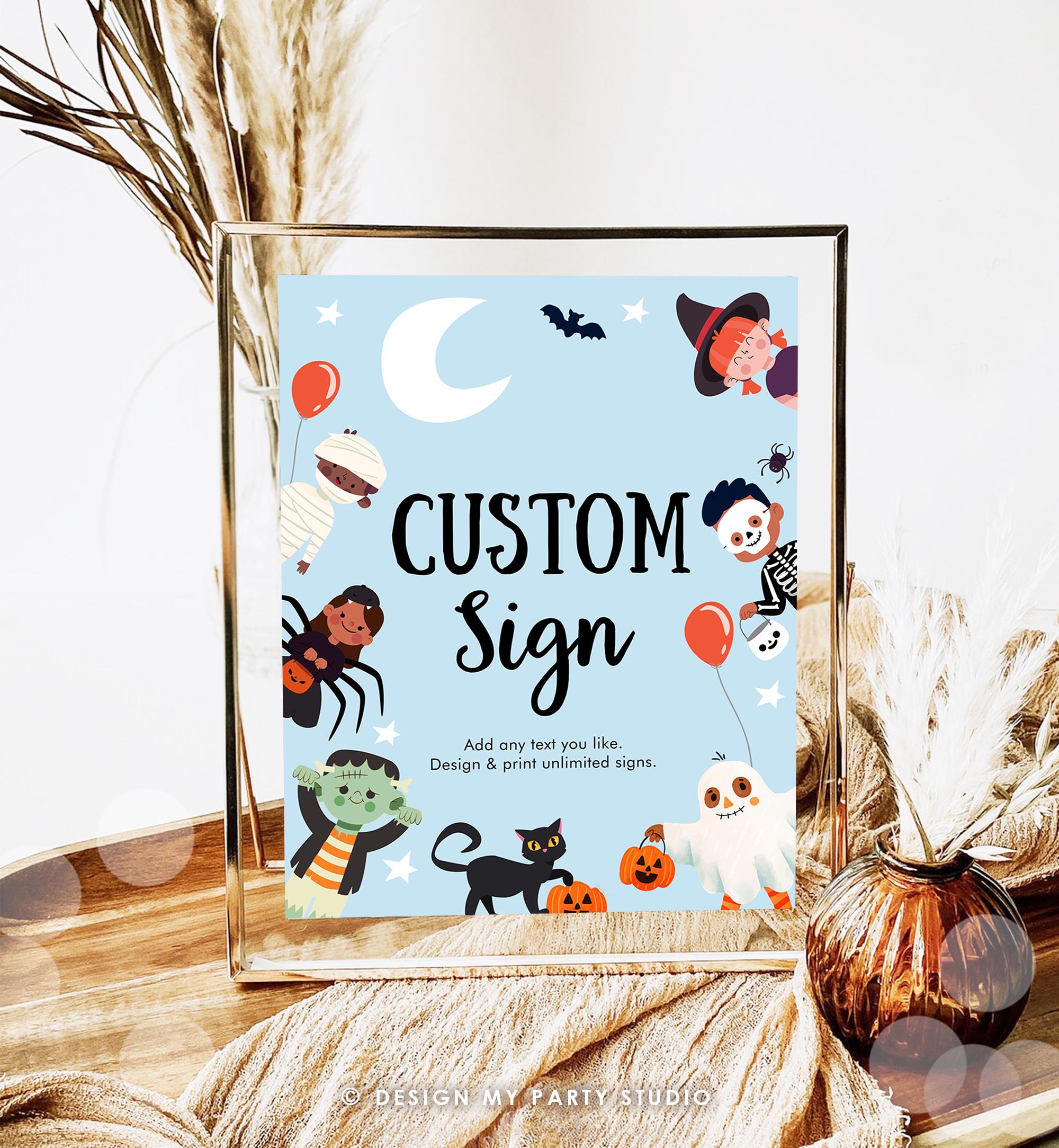 Editable Custom Halloween Sign Birthday Ghost Costume Kids Spooky Spooktacular Monster With Mummy Table Blue Digital Template Printable 0473