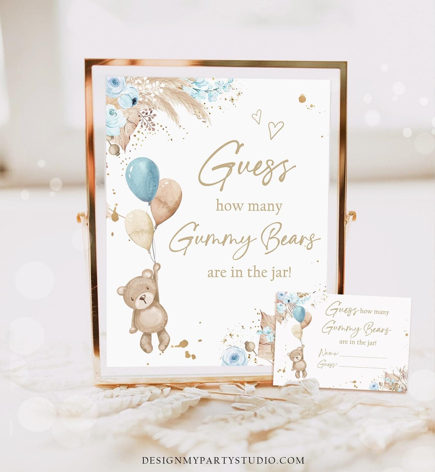 Editable Guess How Many Gummy Bears Are In The Jar Teddy Bear Boy Baby Shower Guessing Game Bearly Wait Download Template Printable 0421