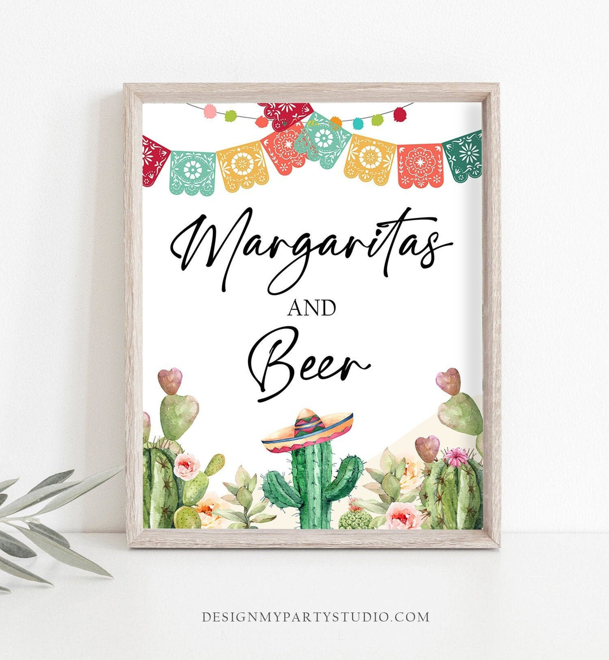 Fiesta Bar Sign Margaritas and Beer Fiesta Bridal Shower Baby Shower Decor Cactus Drink Table Drinks Sign Instant Download PRINTABLE 0404