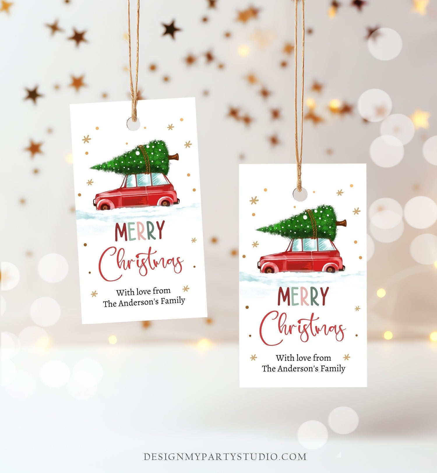 Editable Merry Christmas Gift Tag Personalized Holiday Tag Holiday Labels Tree Car Winter Teacher Download Printable Template Corjl 0443