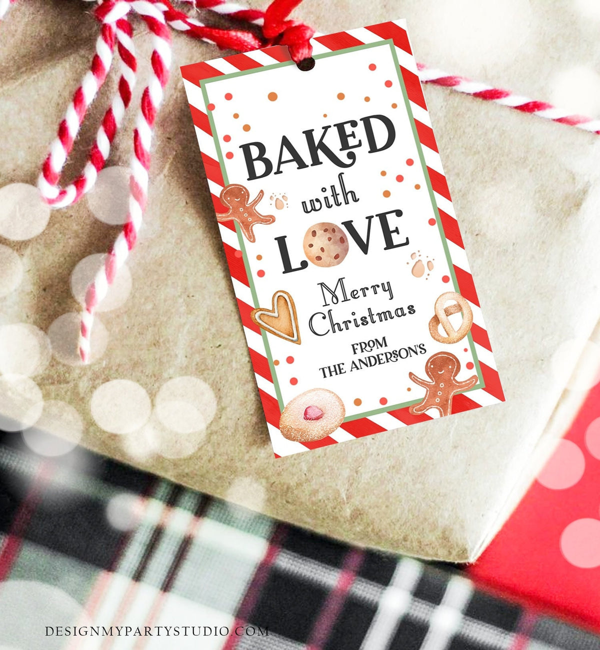 Editable Cookie Tag Baked With Love Tag Merry Christmas Favor Tag Cookie Gift Cookie Exchange Download Printable Template Corjl 0358 0443