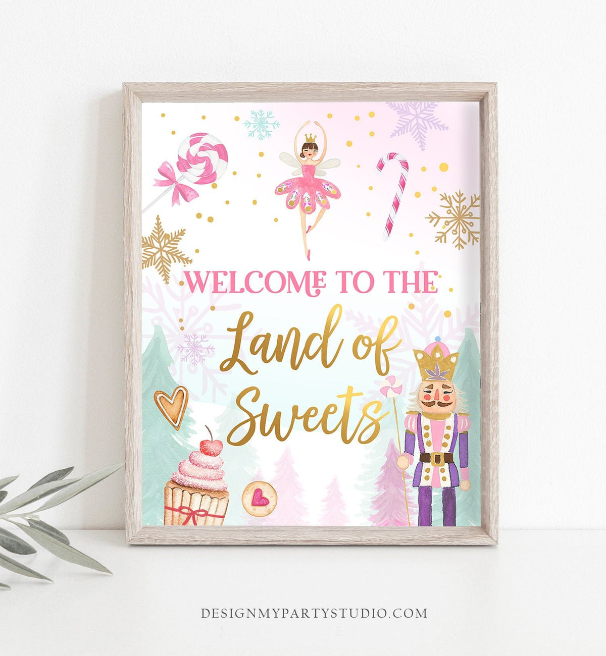 Nutcracker Birthday Sign Welcome To The Land of Sweets Party Sign Girl Sugar Plum Fairy Pink Dessert Table Decor Download Printable 0352