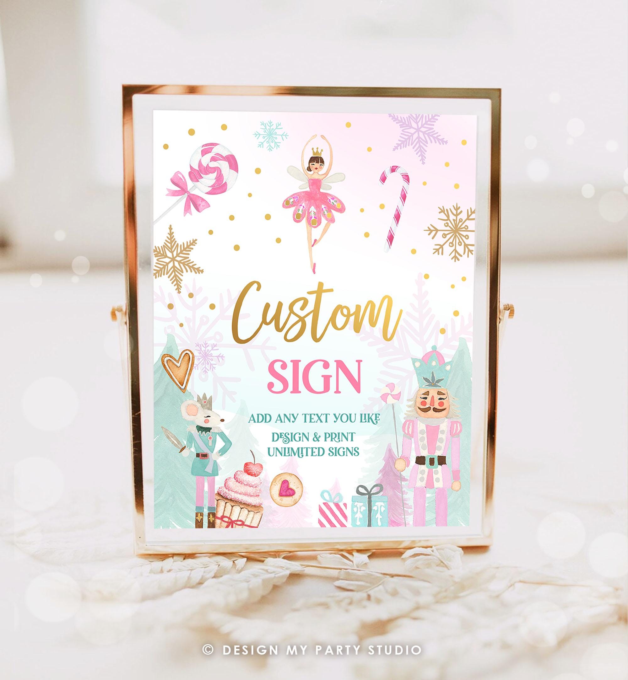 Editable Custom Sign Nutcracker Birthday Decor Land of Sweets Party Sign Sugar Plum Fairy Girl Pink Table Digital Template Printable 0352