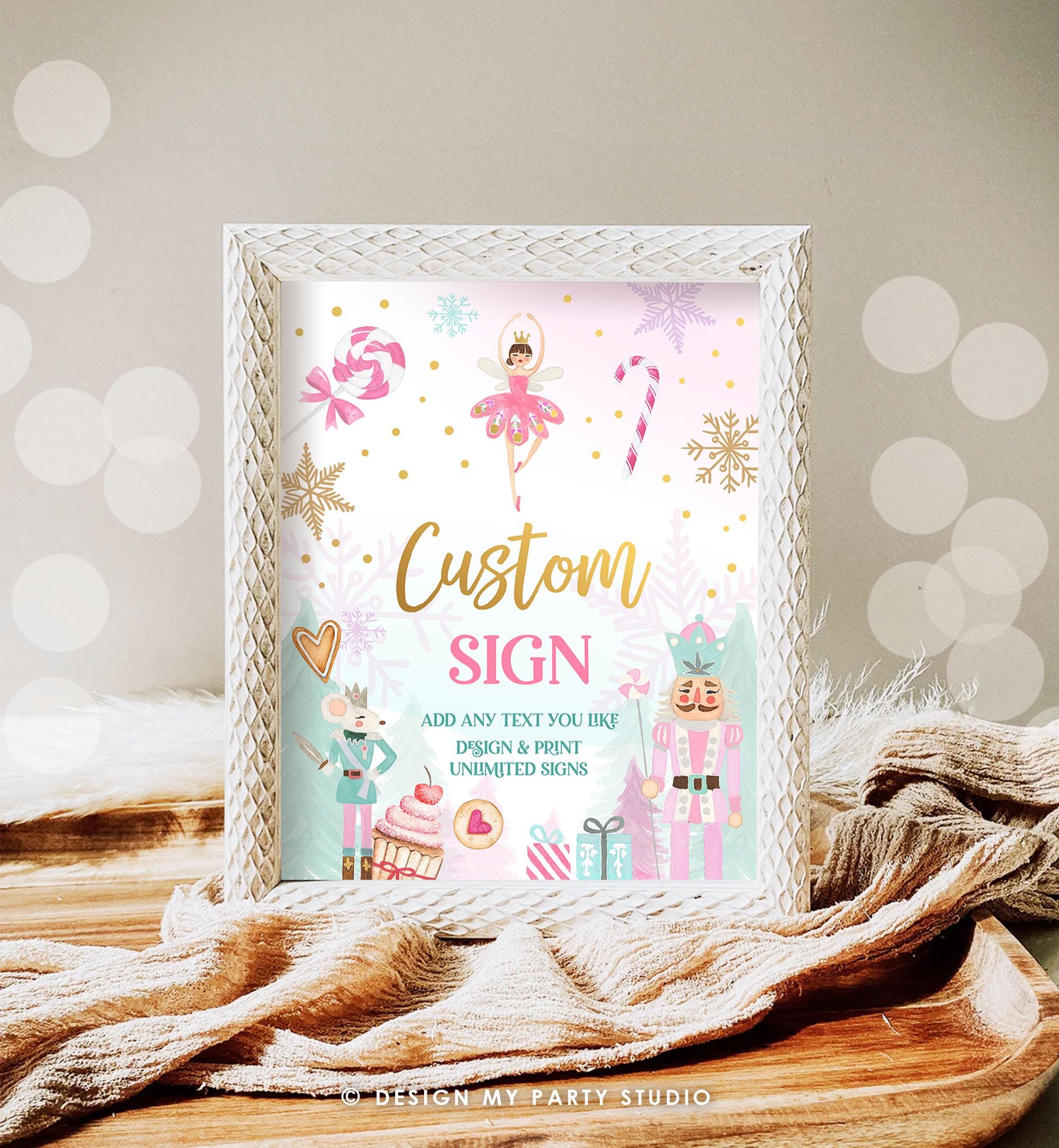 Editable Custom Sign Nutcracker Birthday Decor Land of Sweets Party Sign Sugar Plum Fairy Girl Pink Table Digital Template Printable 0352