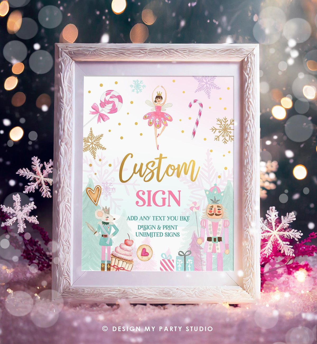 Editable Custom Sign Nutcracker Birthday Decor Land of Sweets Party Sign Sugar Plum Fairy Girl Pink Table Digital Template Printable 0352