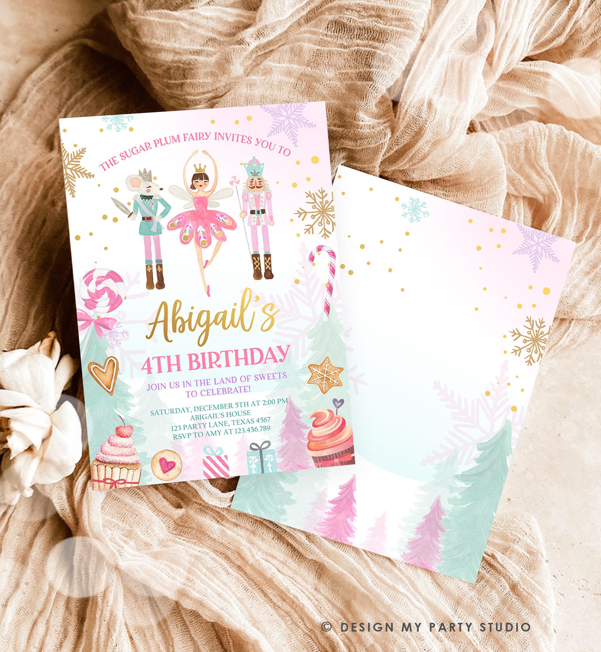 Editable Nutcracker Birthday Invitation Girl Land of Sweets Invite Winter Gold Girl Sugar Plum Fairy Download Printable Template Corjl 0352