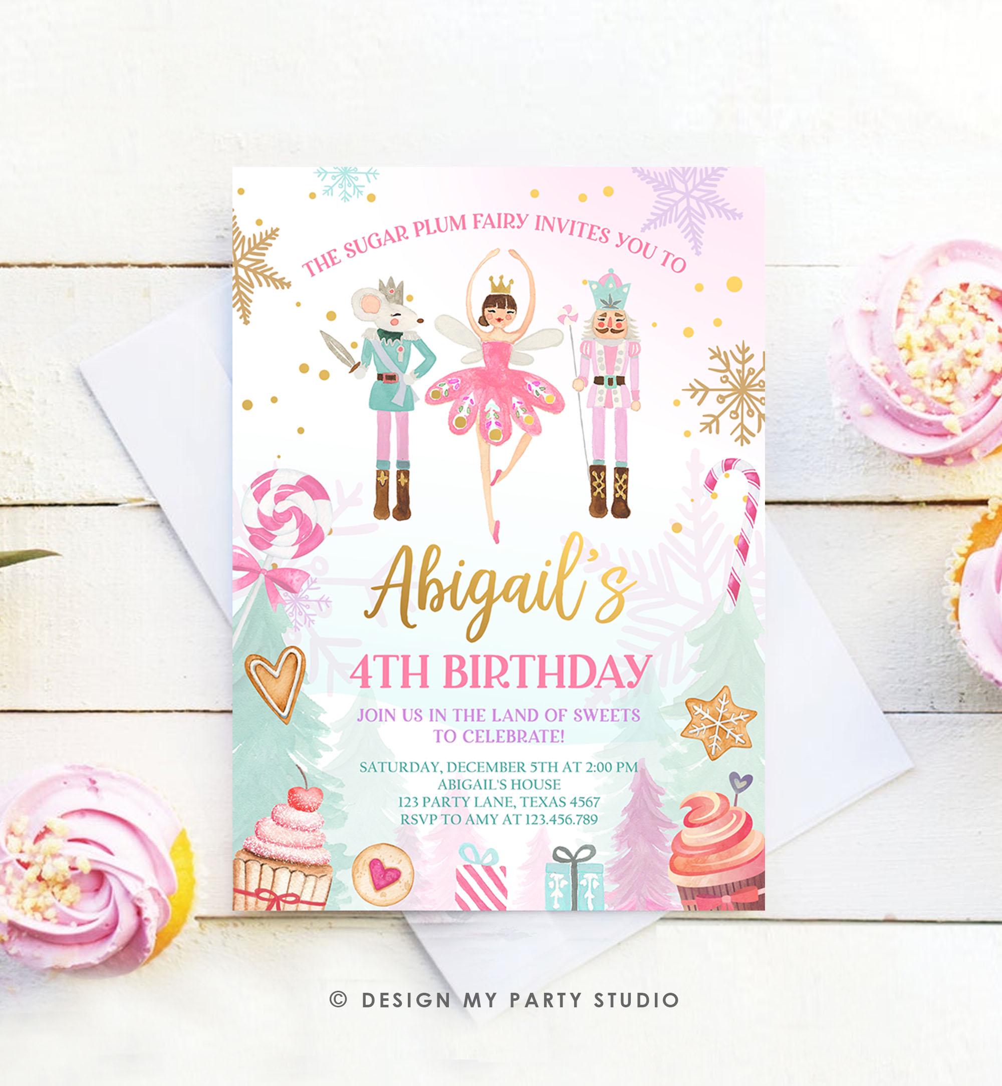 Editable Nutcracker Birthday Invitation Girl Land of Sweets Invite Winter Gold Girl Sugar Plum Fairy Download Printable Template Corjl 0352