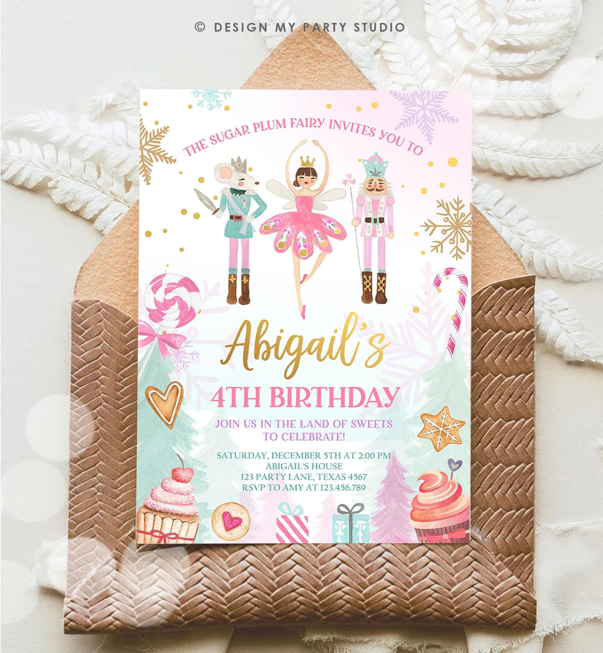 Editable Nutcracker Birthday Invitation Girl Land of Sweets Invite Winter Gold Girl Sugar Plum Fairy Download Printable Template Corjl 0352