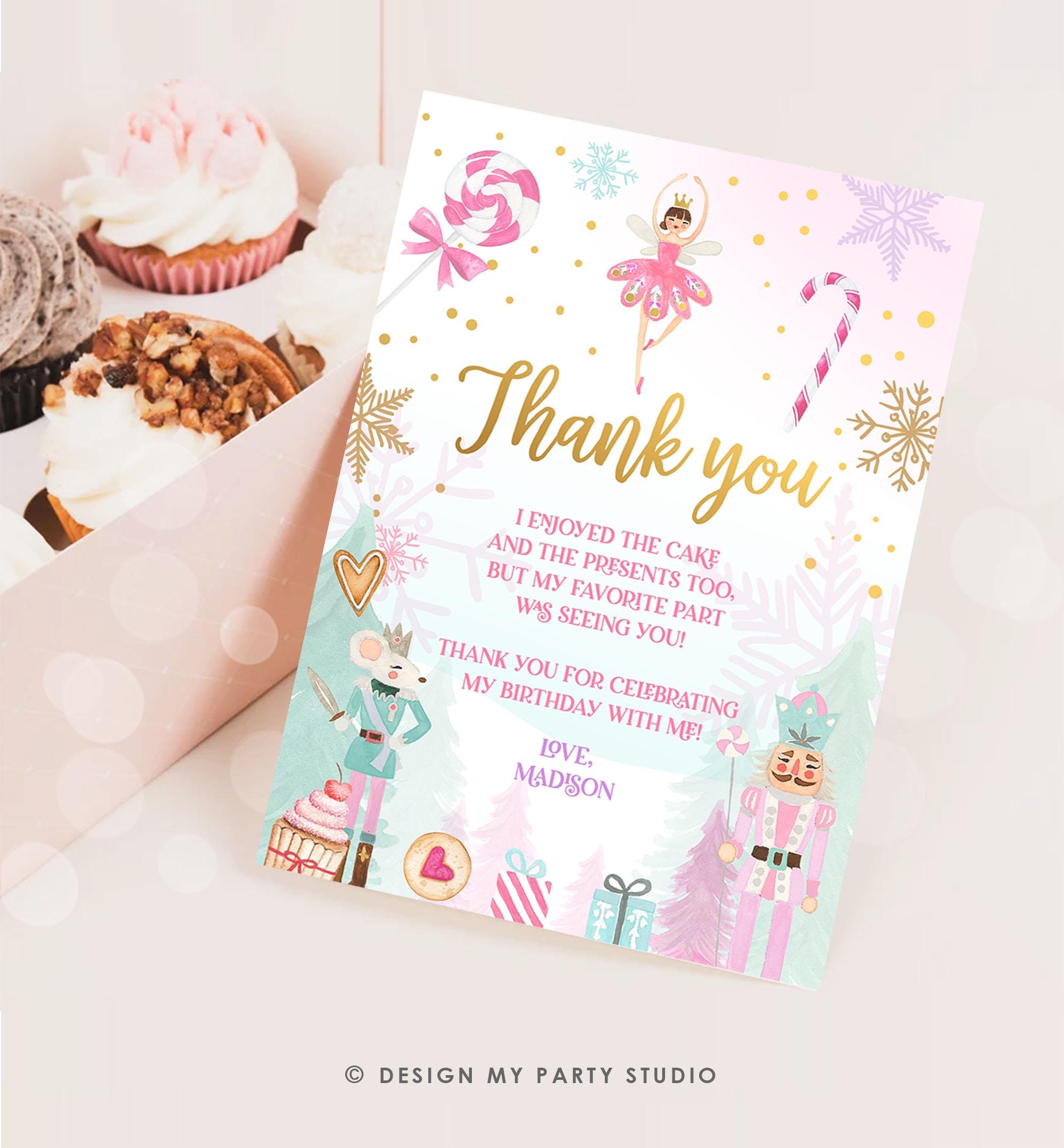 Editable Nutcracker Thank You Card Girl Land of Sweets Winter Pink Girl Sugar Plum Fairy Digital Download Template Printable 0352