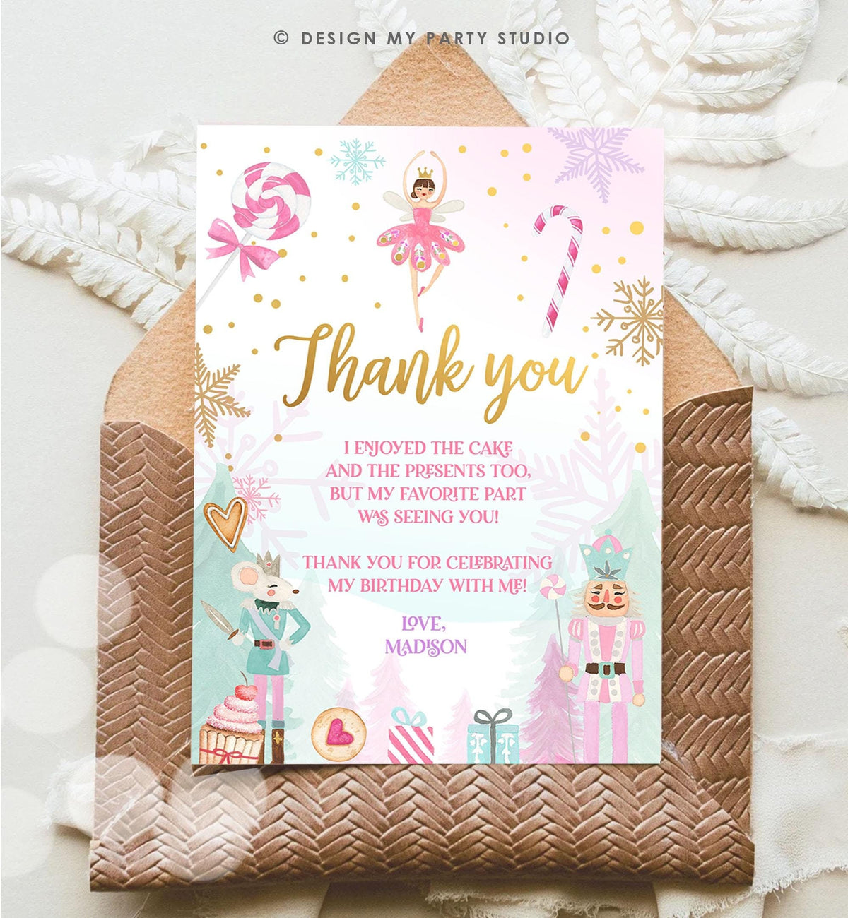 Editable Nutcracker Thank You Card Girl Land of Sweets Winter Pink Girl Sugar Plum Fairy Digital Download Template Printable 0352