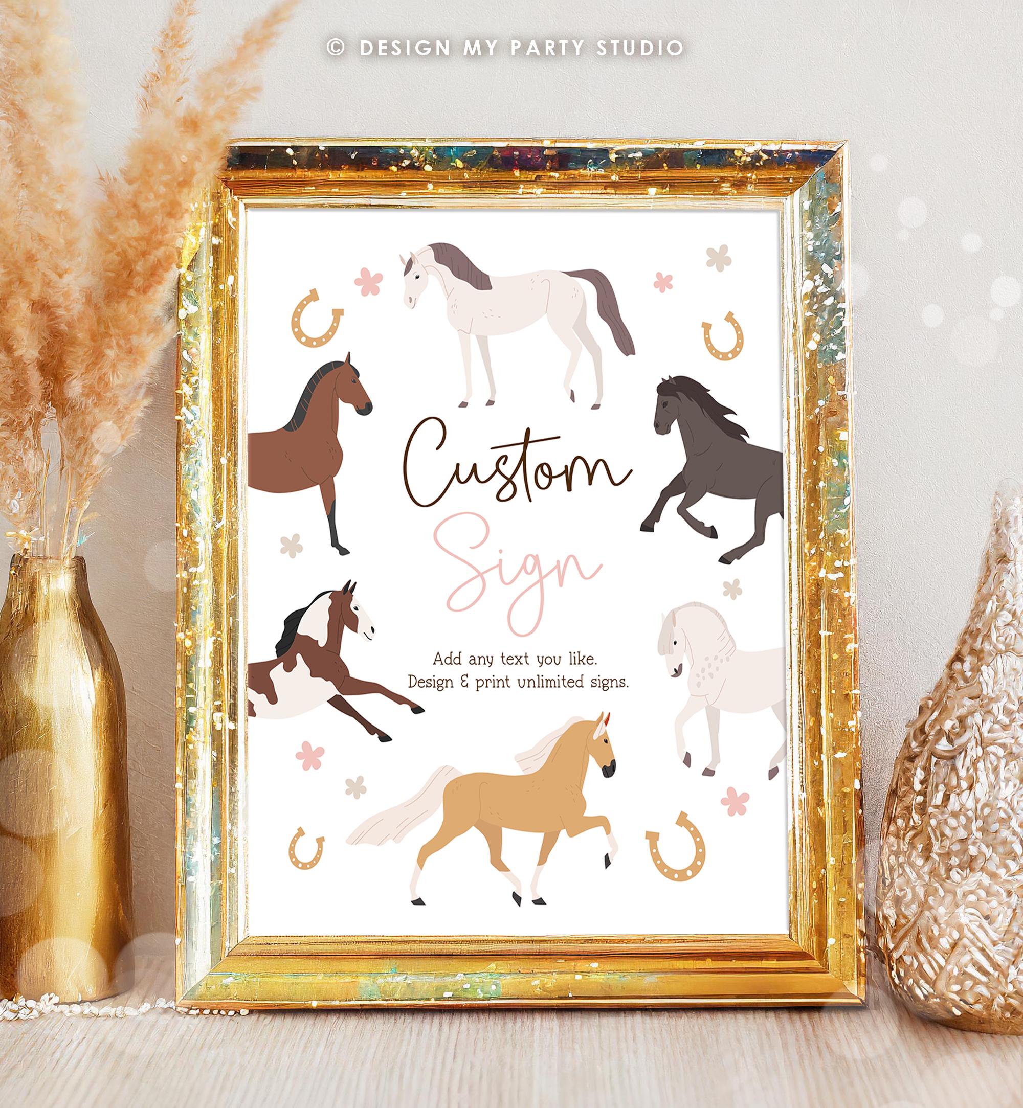 Editable Custom Horse Birthday Party Sign Saddle Up Cowgirl Party Sign Pink Horse Floral Girl Table Sign Digital Template Printable 0513