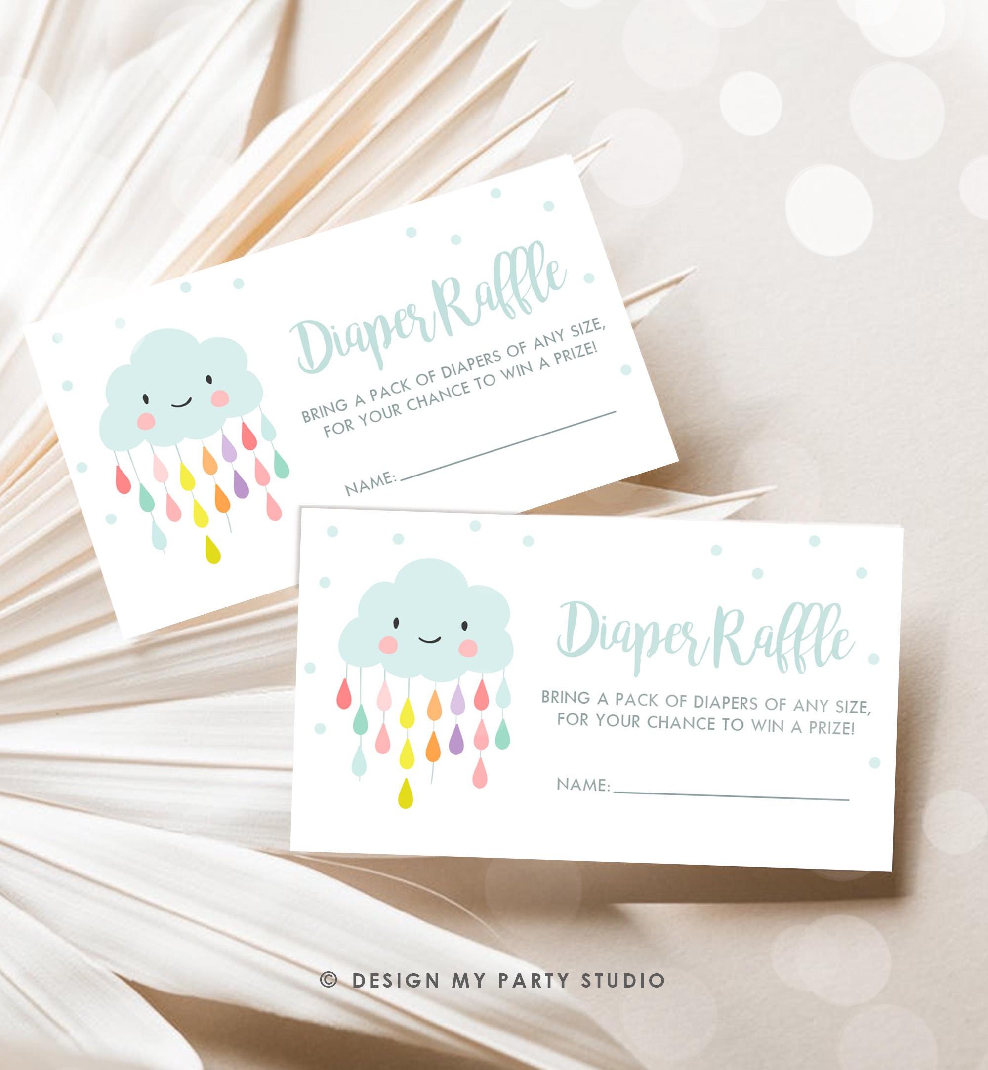 Baby shower Diaper raffle card Rain cloud Boy shower Girl Baby shower game Baby Sprinkle Rain drops Diaper raffle ticket PRINTABLE 0036