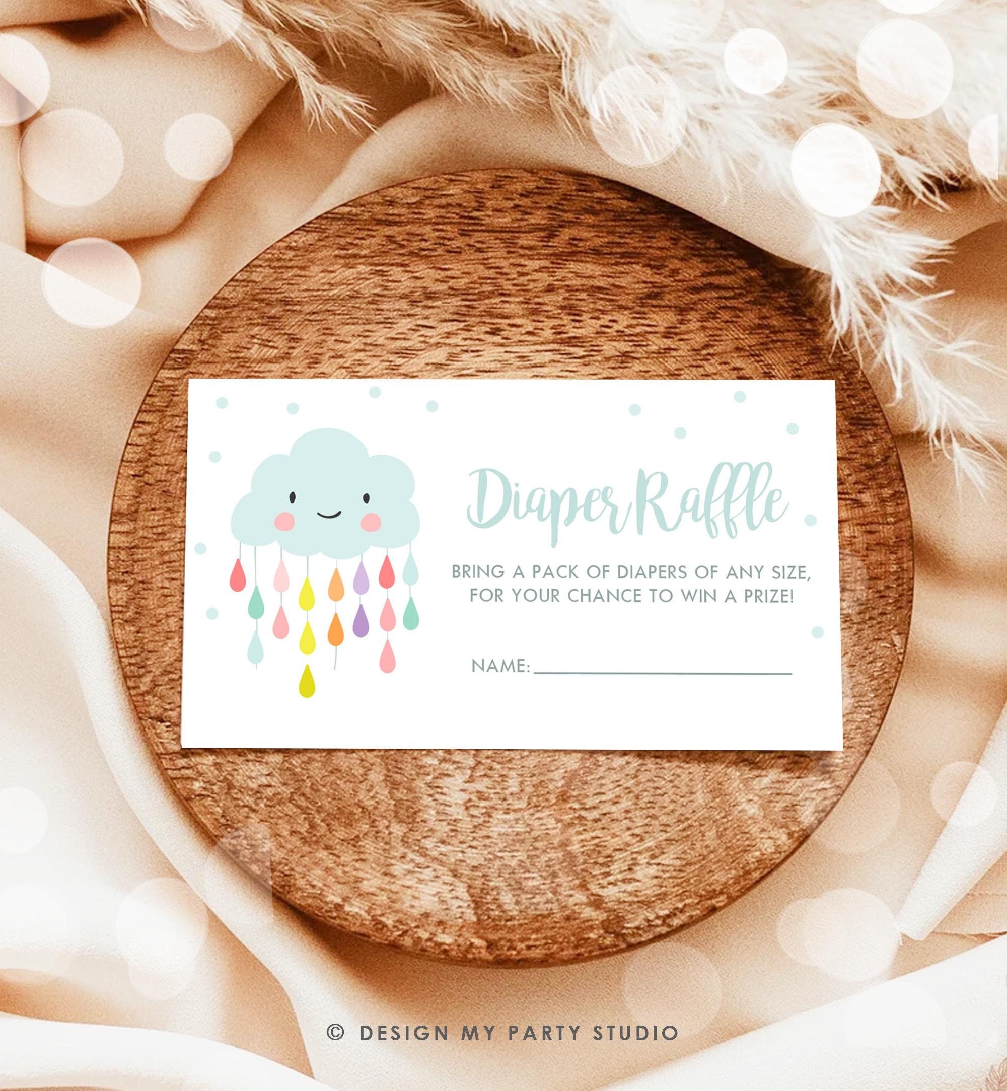 Baby shower Diaper raffle card Rain cloud Boy shower Girl Baby shower game Baby Sprinkle Rain drops Diaper raffle ticket PRINTABLE 0036