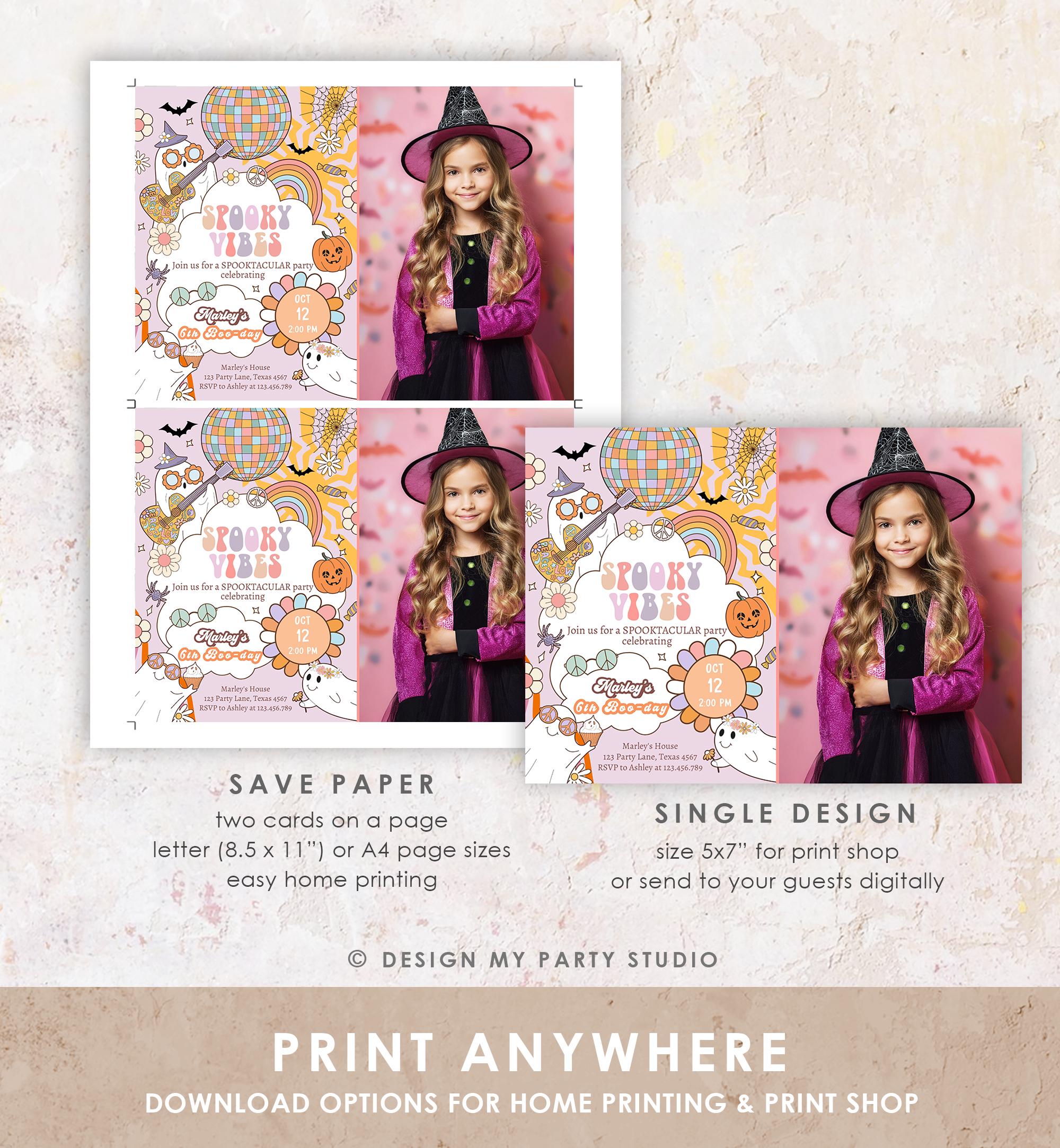 Editable Groovy Halloween Birthday Invitation Pink Spooky Vibes Ghost Party Girl Spooktacular Digital Download Evite Template Printable 0471