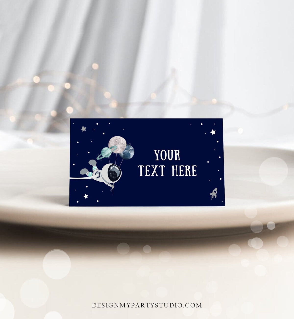 Editable Food Labels Outer Space Astronaut Birthday Galaxy Food Labels Place Card Tent Card Escort Card Blue Silver Template Printable 0366