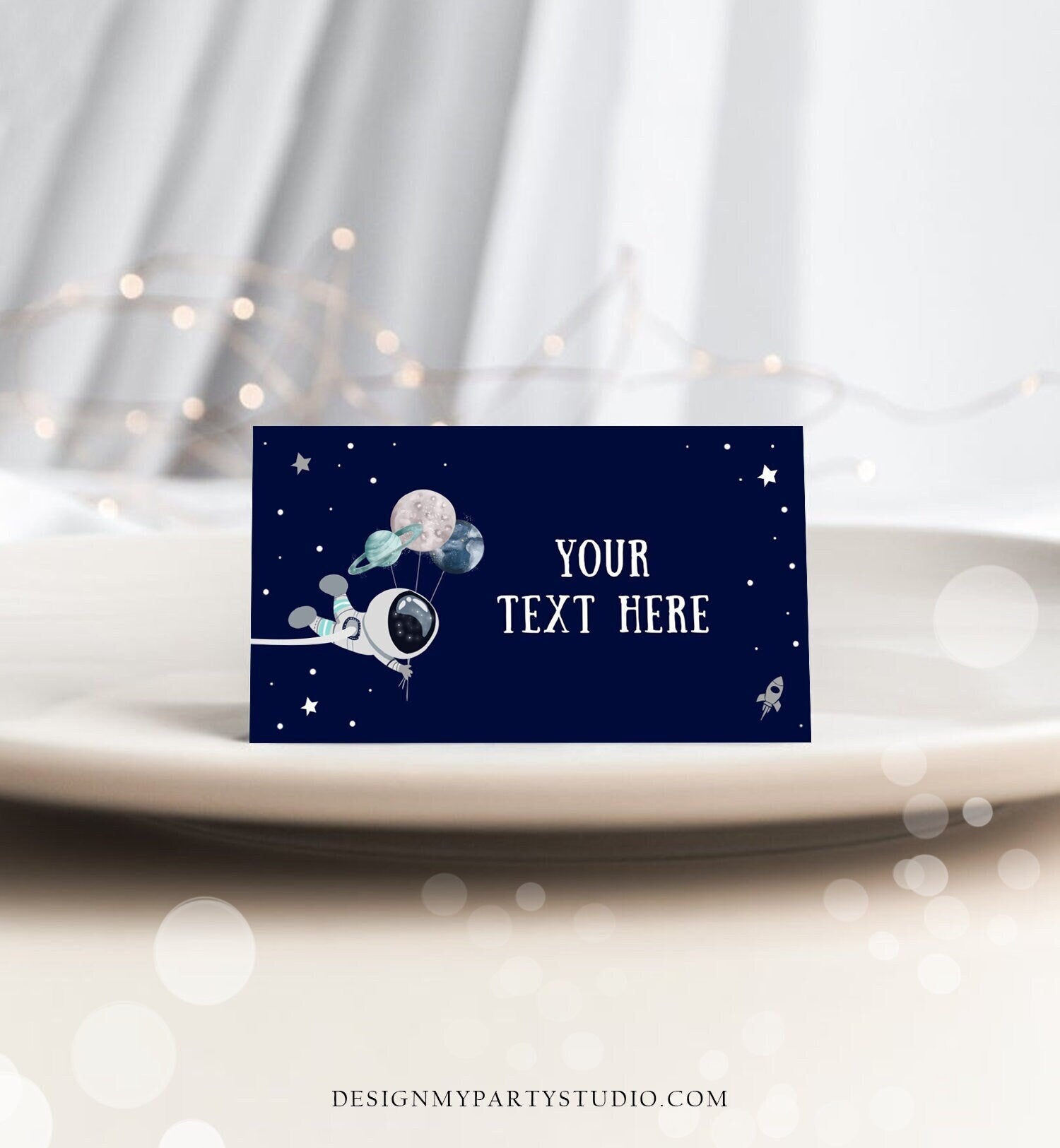 Editable Food Labels Outer Space Astronaut Birthday Galaxy Food Labels Place Card Tent Card Escort Card Blue Silver Template Printable 0366