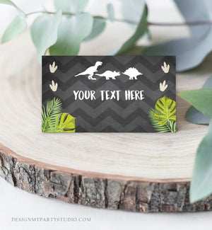 Editable Dinosaur Food Labels Dinosaur Party Place Card Tent Card Escort Card Dino Birthday Boy T-Rex Prehistoric Template Corjl 0043