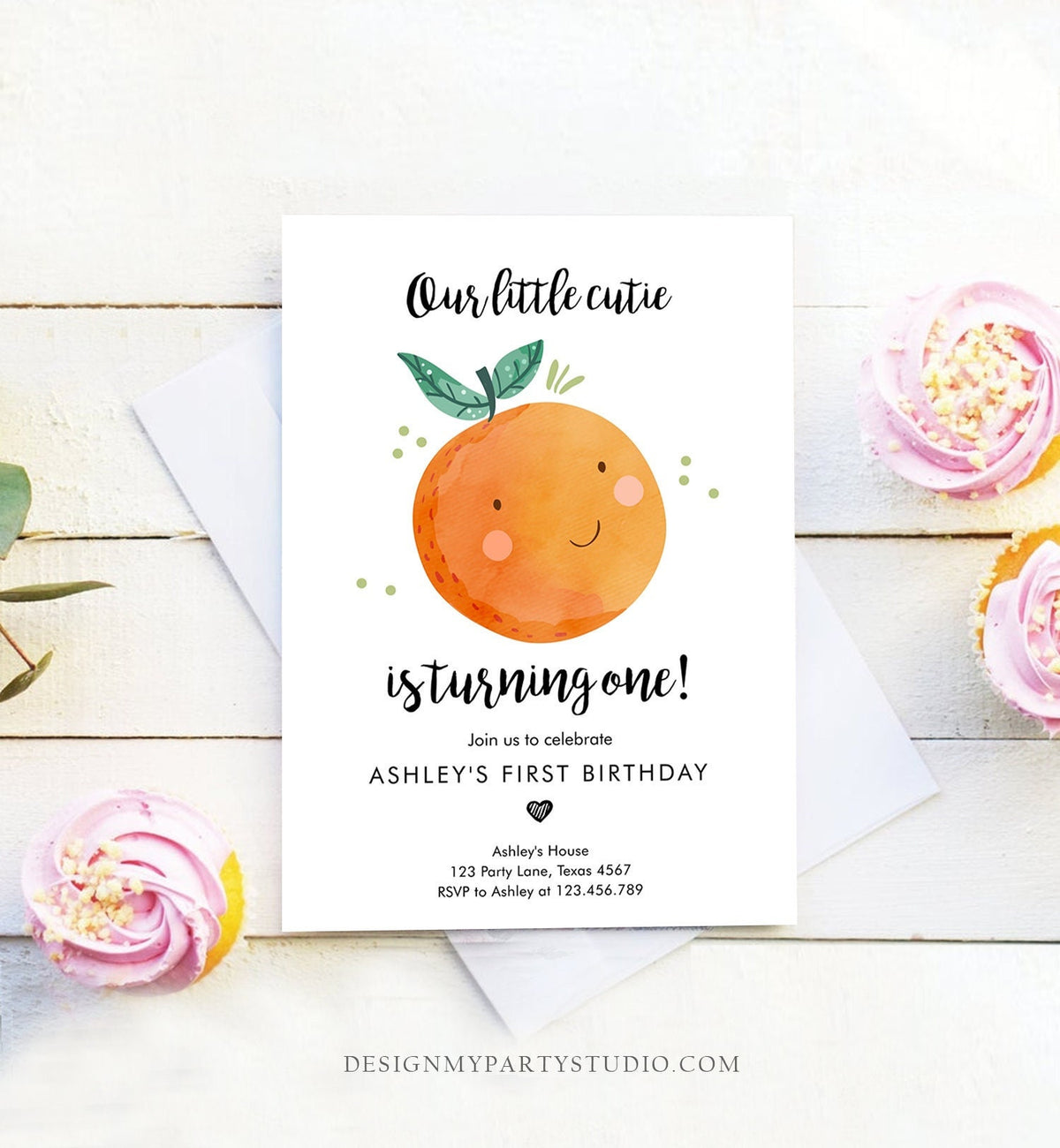 Editable Little Cutie Birthday Invitation Clementine Oranges Party Boy Girl Orange Citrus Digital Download Evite Template Printable 0330