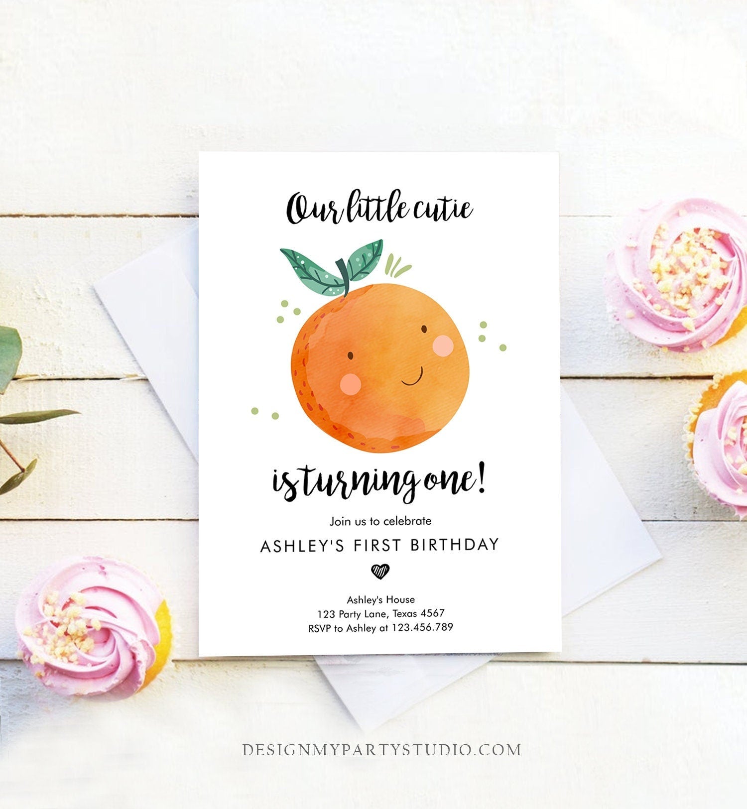 Editable Little Cutie Birthday Invitation Clementine Oranges Party Boy Girl Orange Citrus Digital Download Evite Template Printable 0330