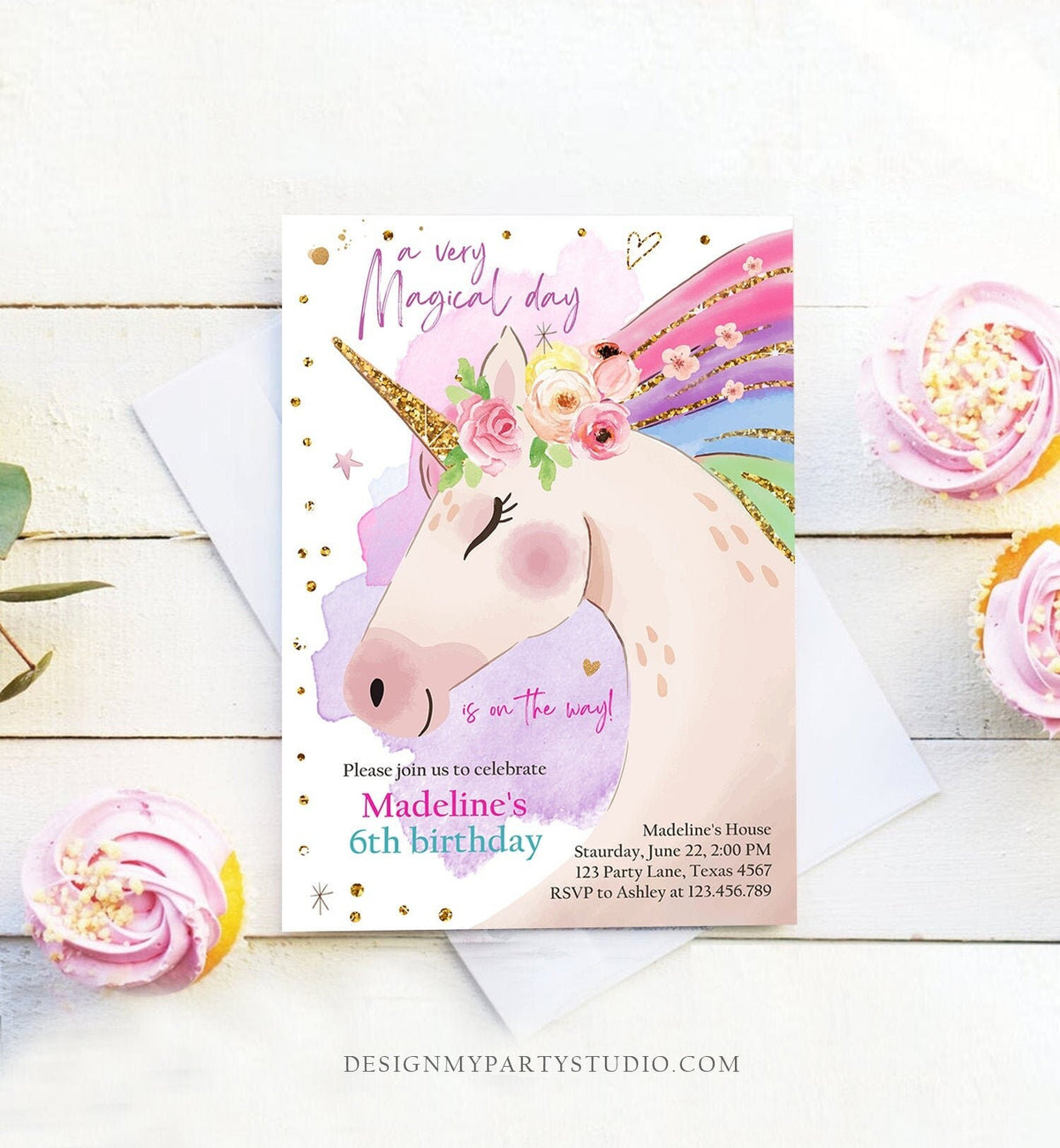 Editable Unicorn Invitation Unicorn Birthday Invitation Magical Unicorn Party Girl Pink Rainbow Digital Download Template Printable 0411